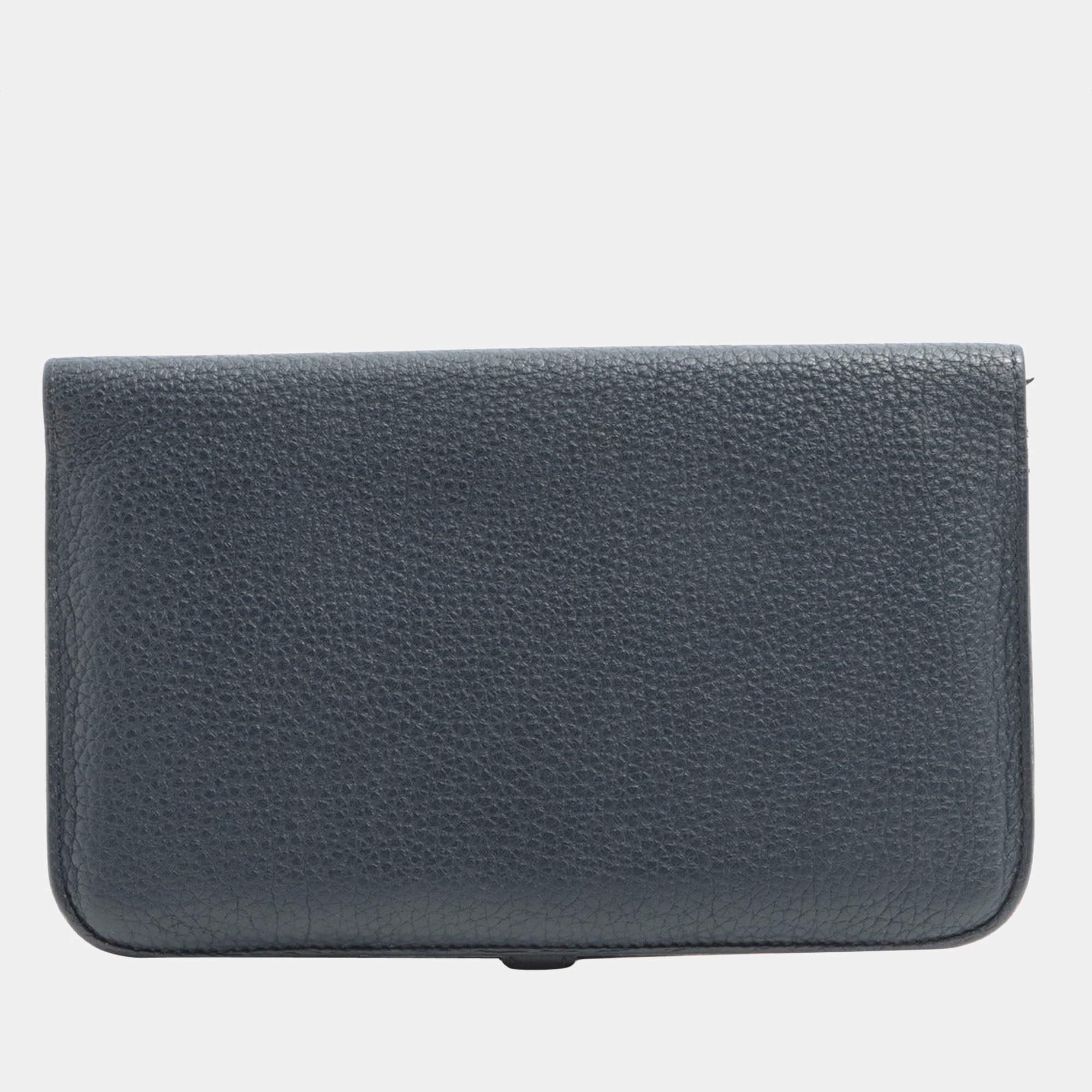 Hermes Dogon Duo Taurillon Clemence Long Wallet Blue nuit Silver Metal  fittings Hermes