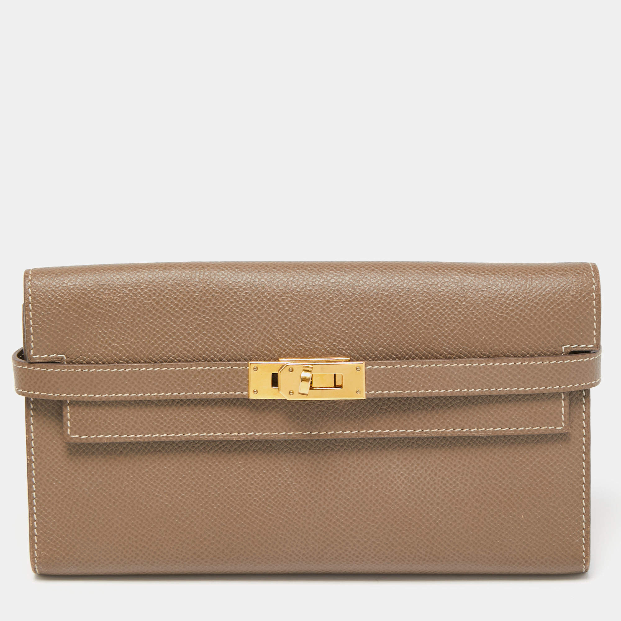 Hermes Taupe Epsom Leather Classic Kelly Wallet