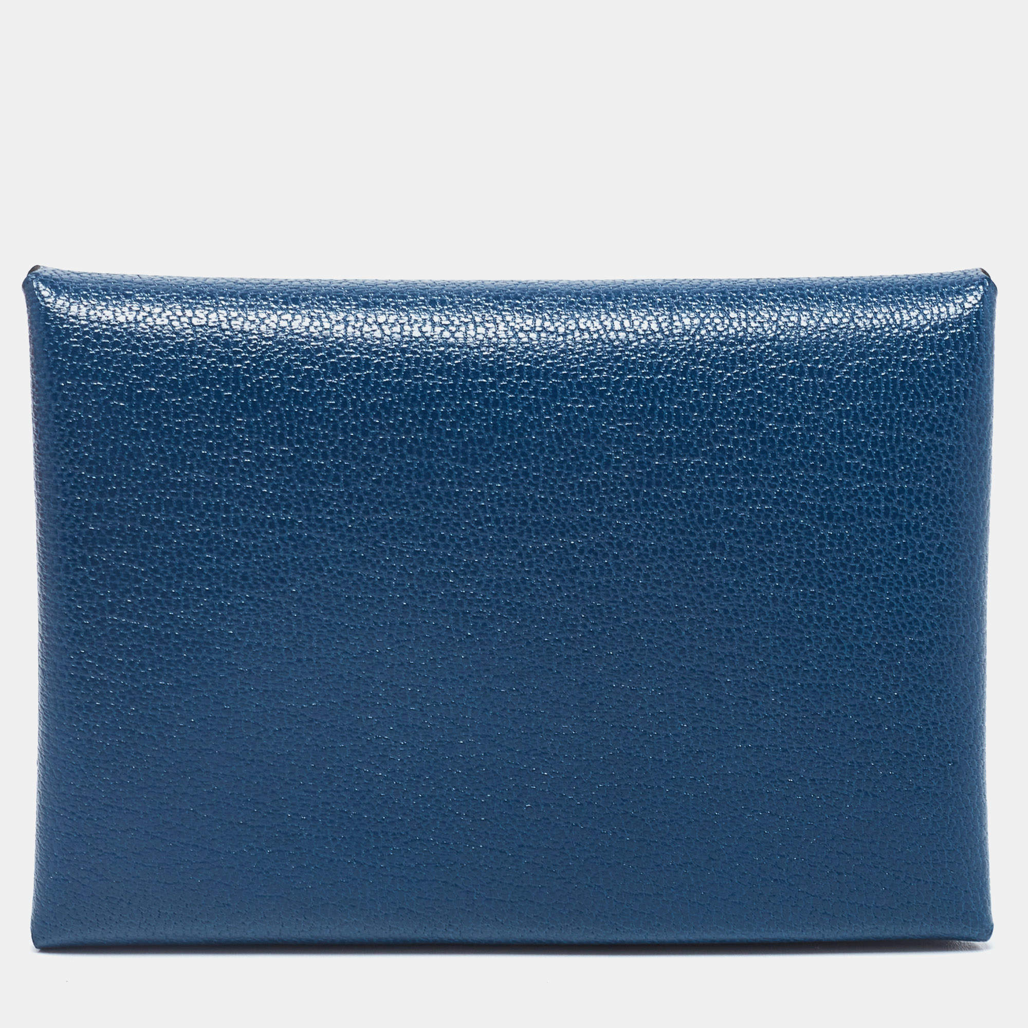 Pre Owned Hermes Deep Blue Chevre Leather Calvi Duo Card Holder