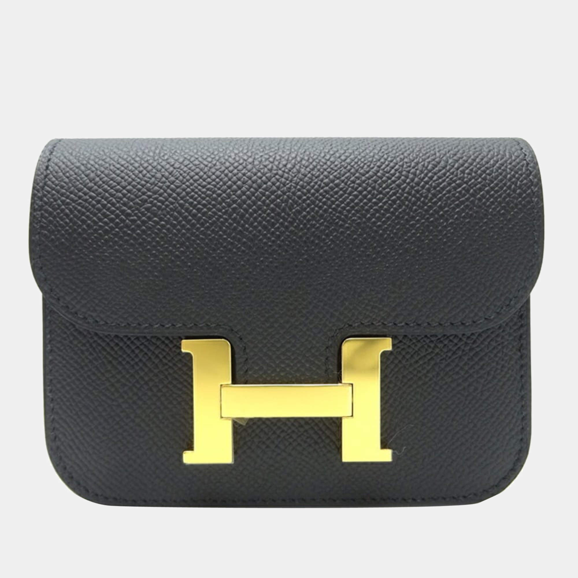 Hermes Constance B Engraved 2023 Made in Women's Bi-Fold Wallet with Coin  Fittings Seal Vaux Epsom Noir (Black) Hermes