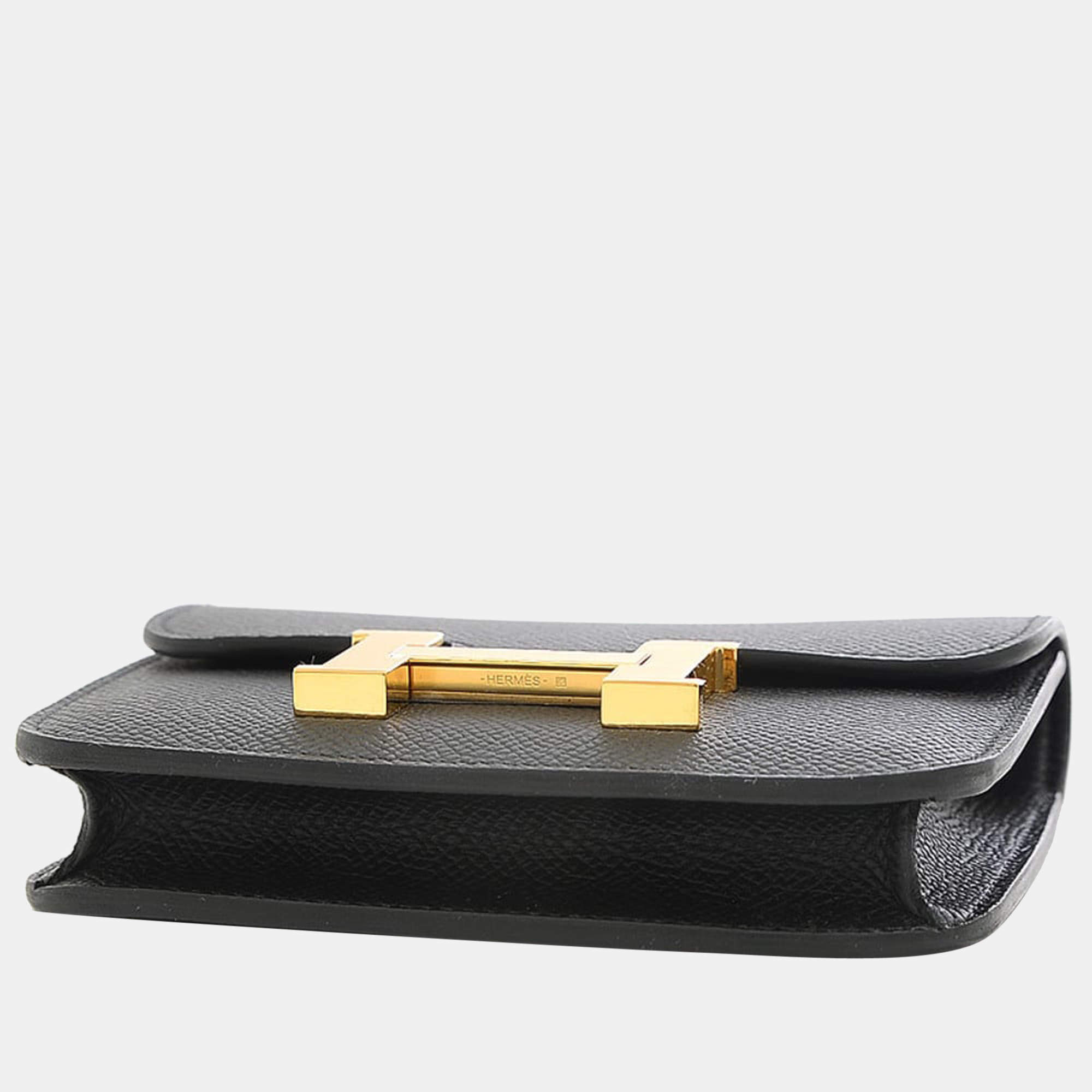 Hermes Constance Slim Wallet In Black Epsom With Gold Hardware