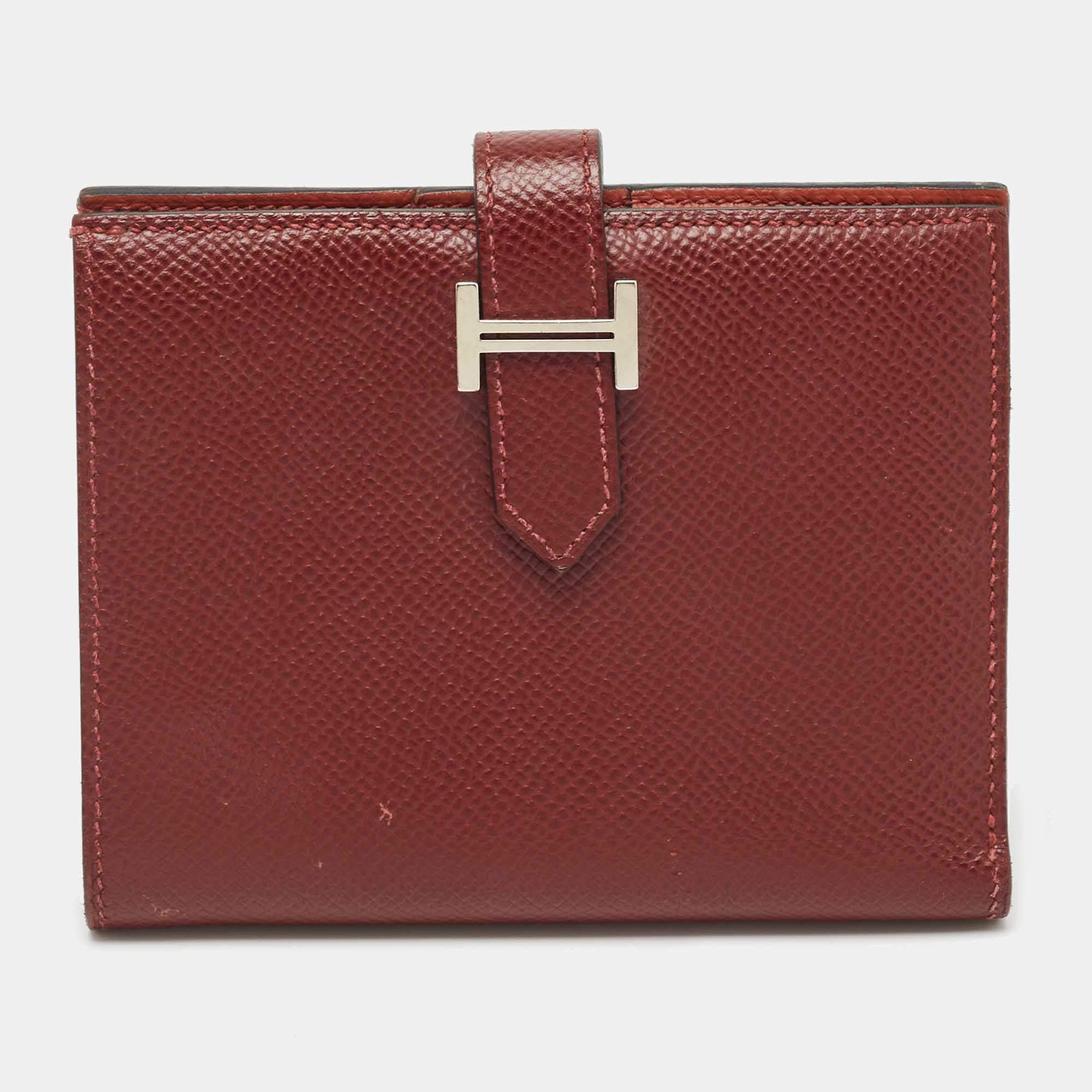 Hermes Rouge Sellier/Cuivre Epsom Leather Bearn Compact Wallet