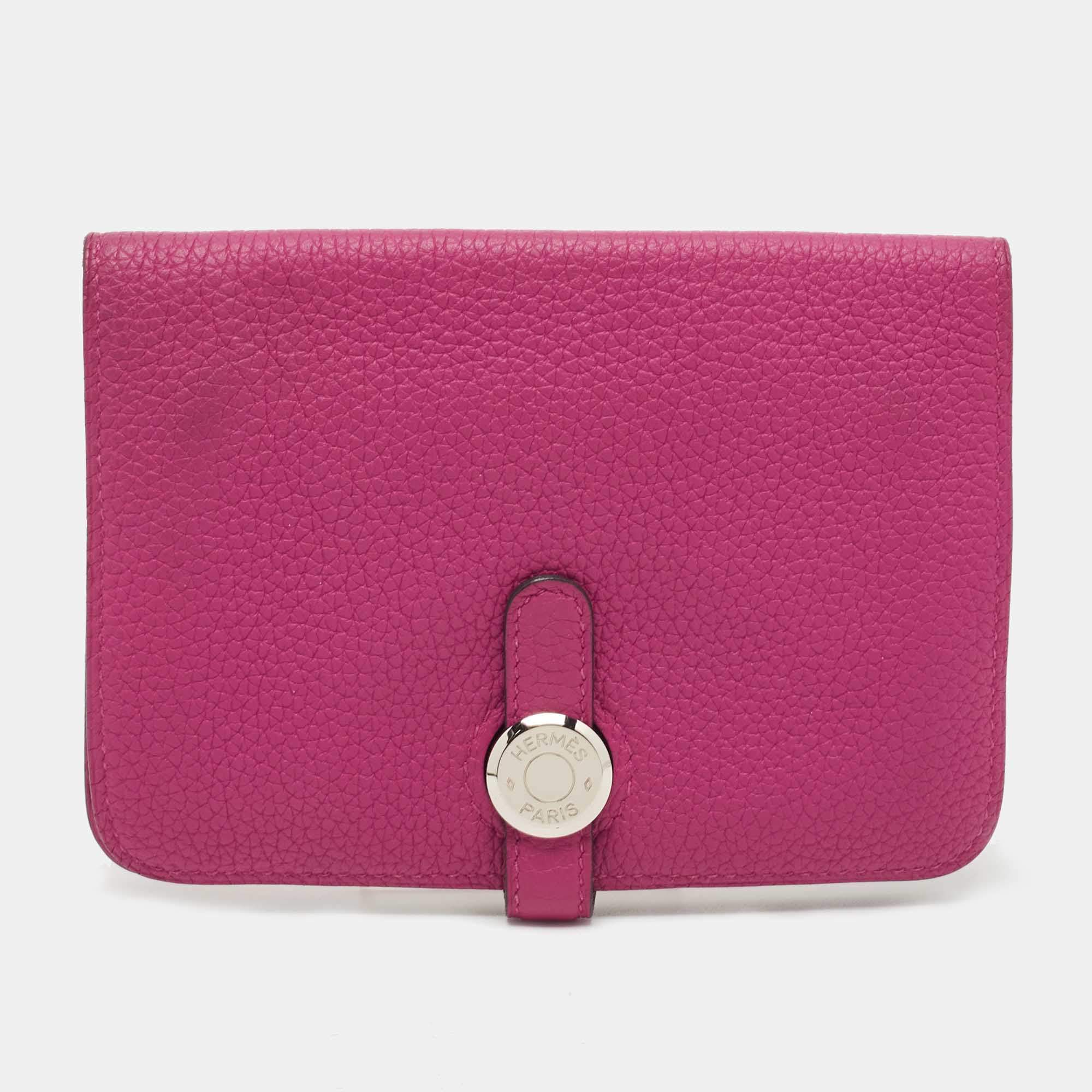 Pre Owned Hermes Rose Pourpre Leather Dogon Compact Wallet
