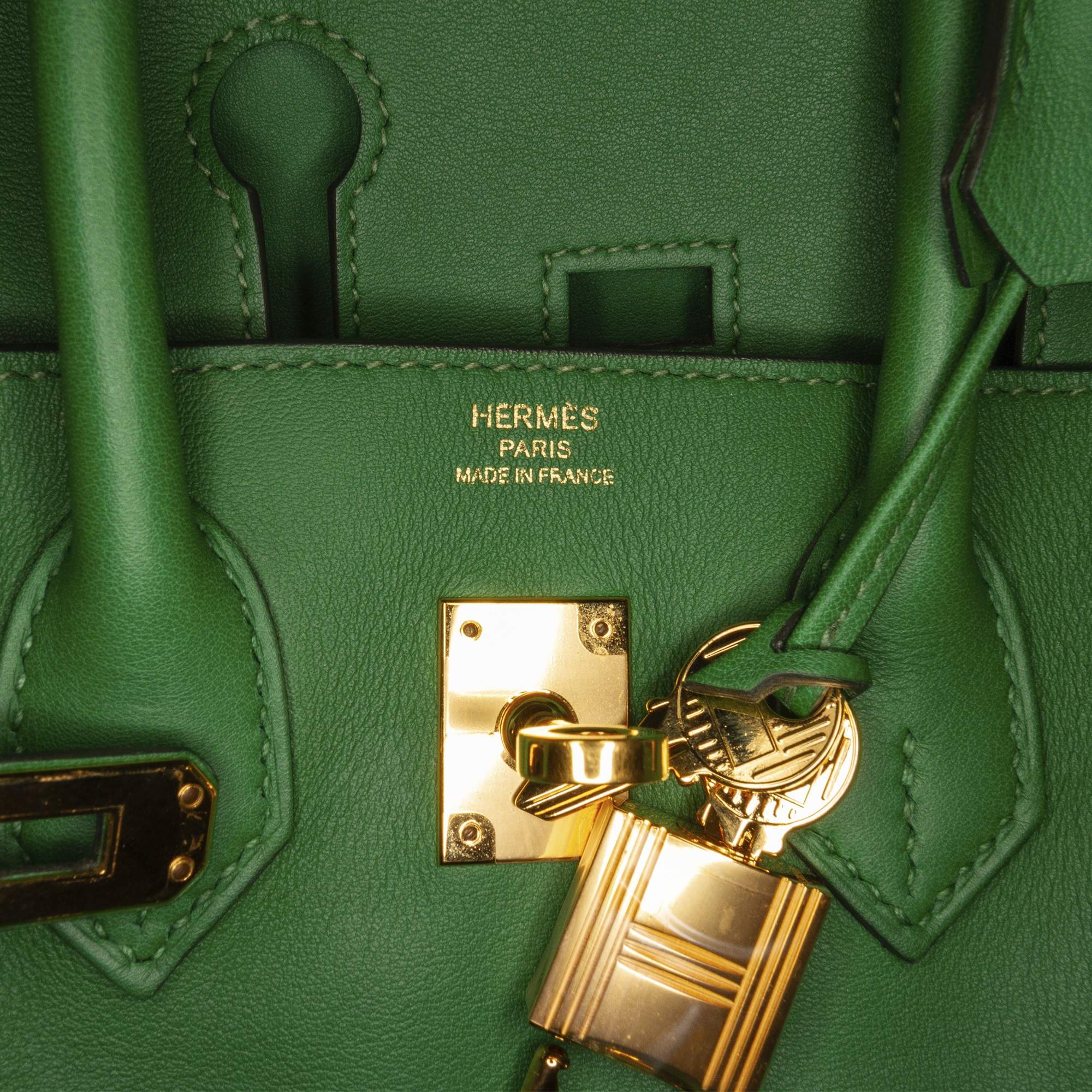 Birkin 25 leather handbag Hermès Green in Leather - 17278608