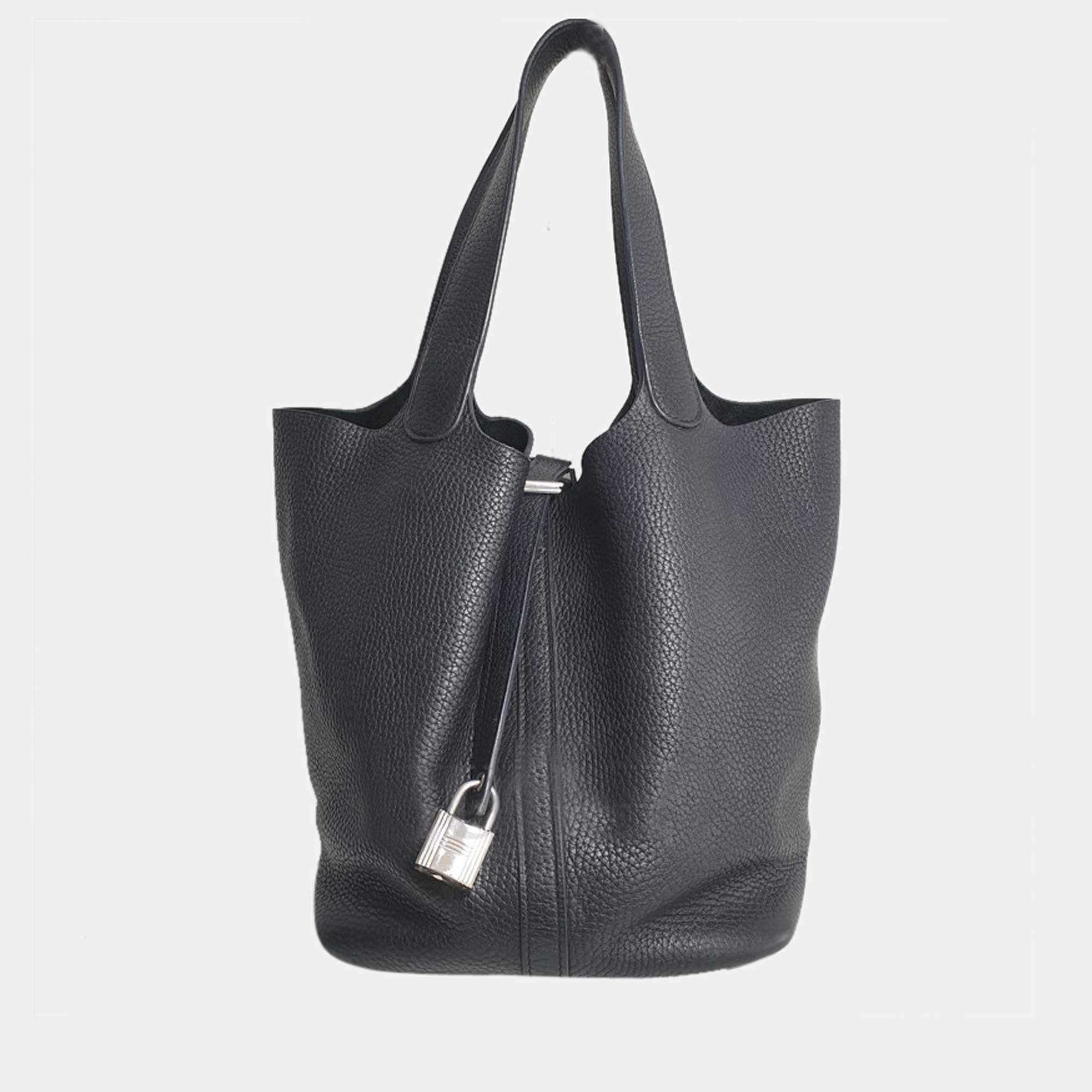 Hermes Black Clemence Leather  Picotin Lock 22 Tote Bag 