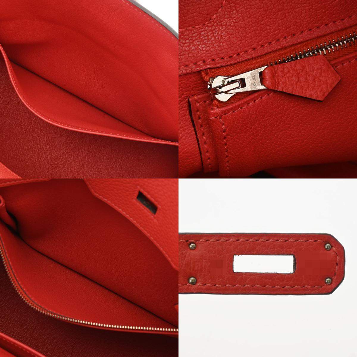 Hermes Birkin Handbag Red Clemence with Palladium Hardware 30 Red 213721178