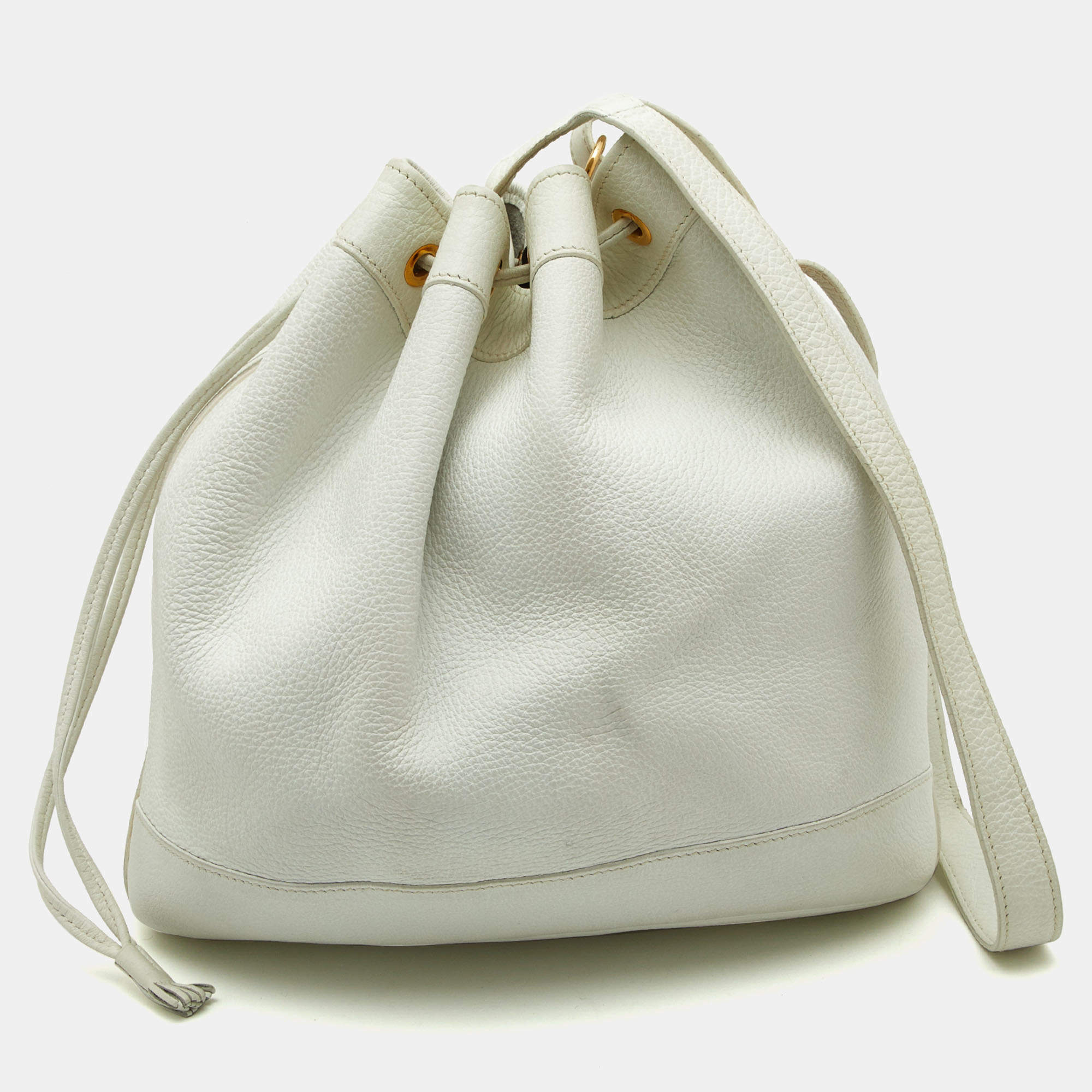 Pre Owned Hermes White Buffalo Leather Market Bag 