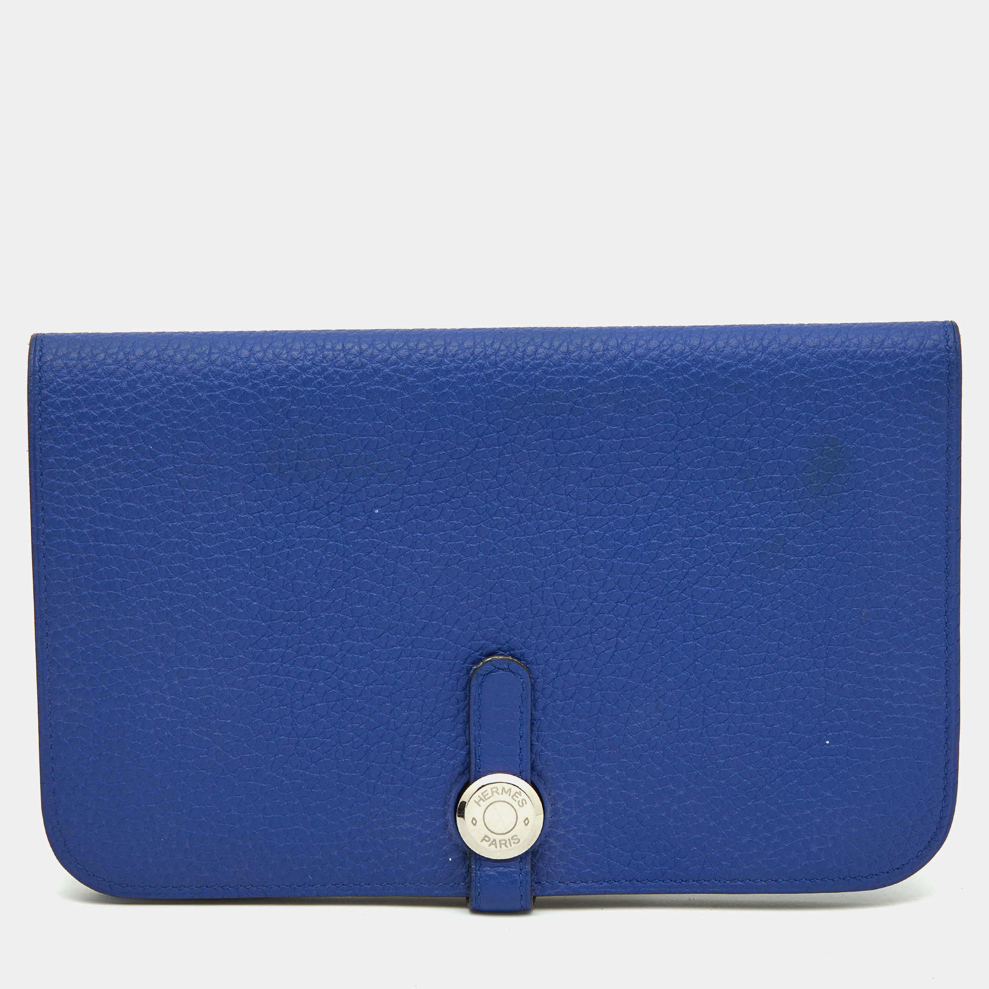 Pre Owned Hermes Blue Electrique Togo Leather Dogon Duo Wallet