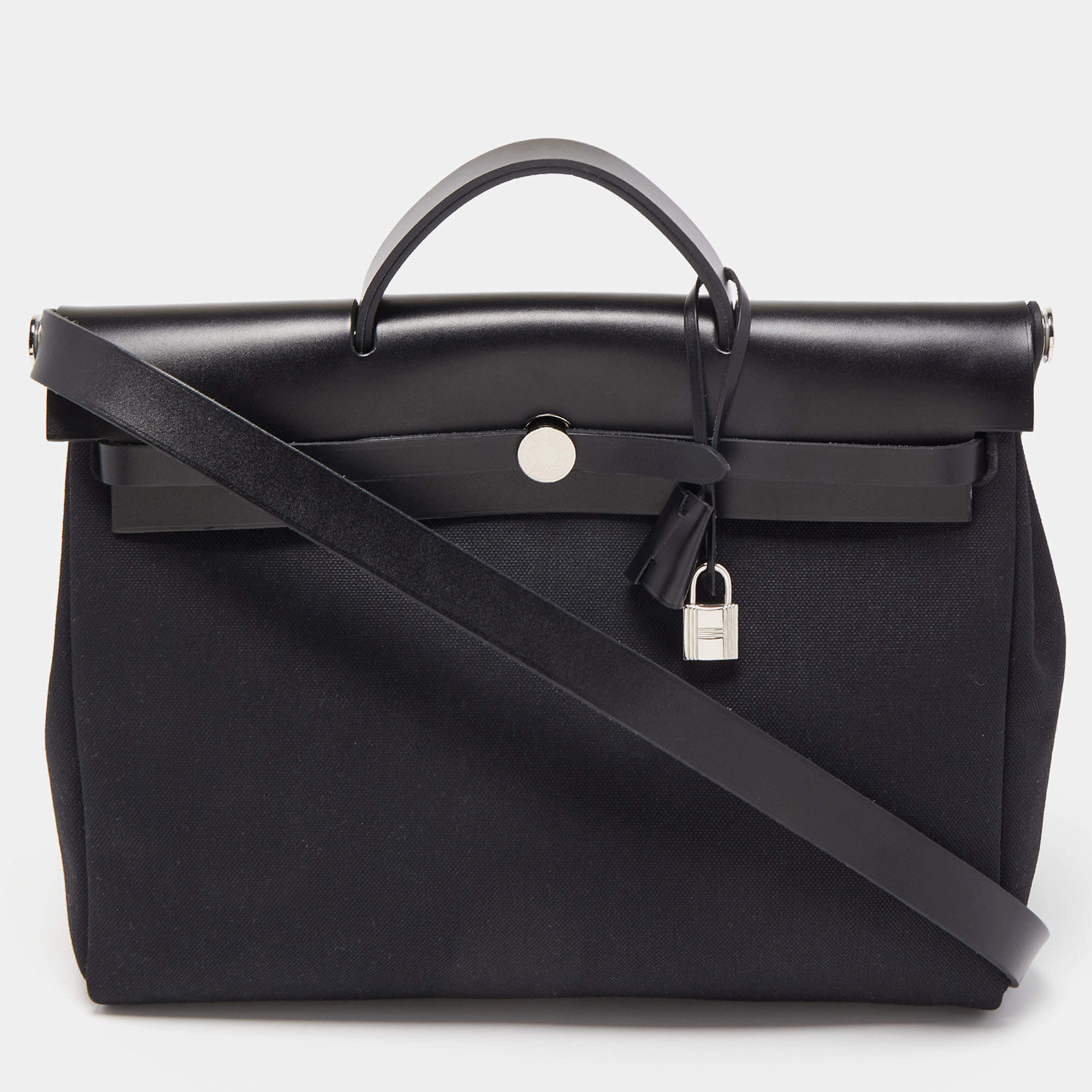 Pre Owned Hermès Black Canvas and Leather Herbag Zip 39 Bag