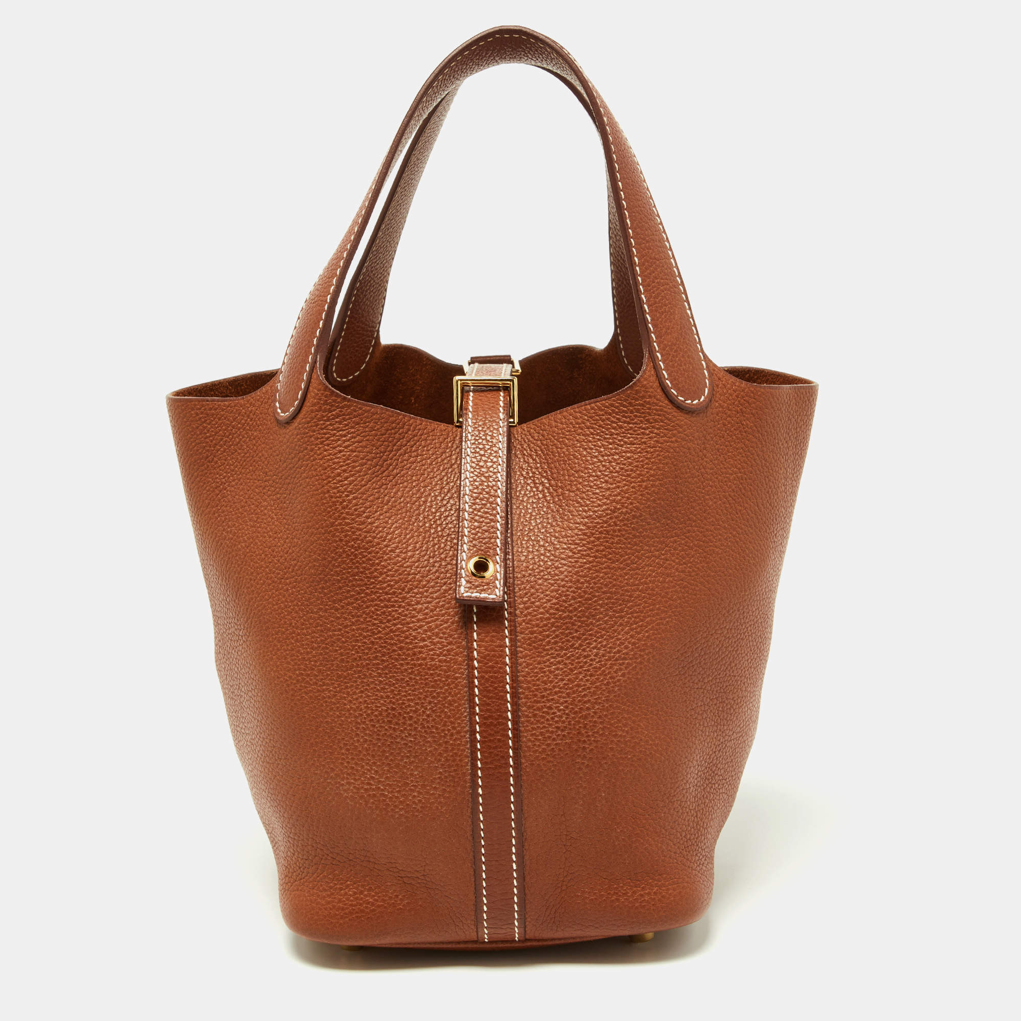 Pre Owned Hermes Fauve Barenia Faubourg Leather Picotin Lock 18 Bag