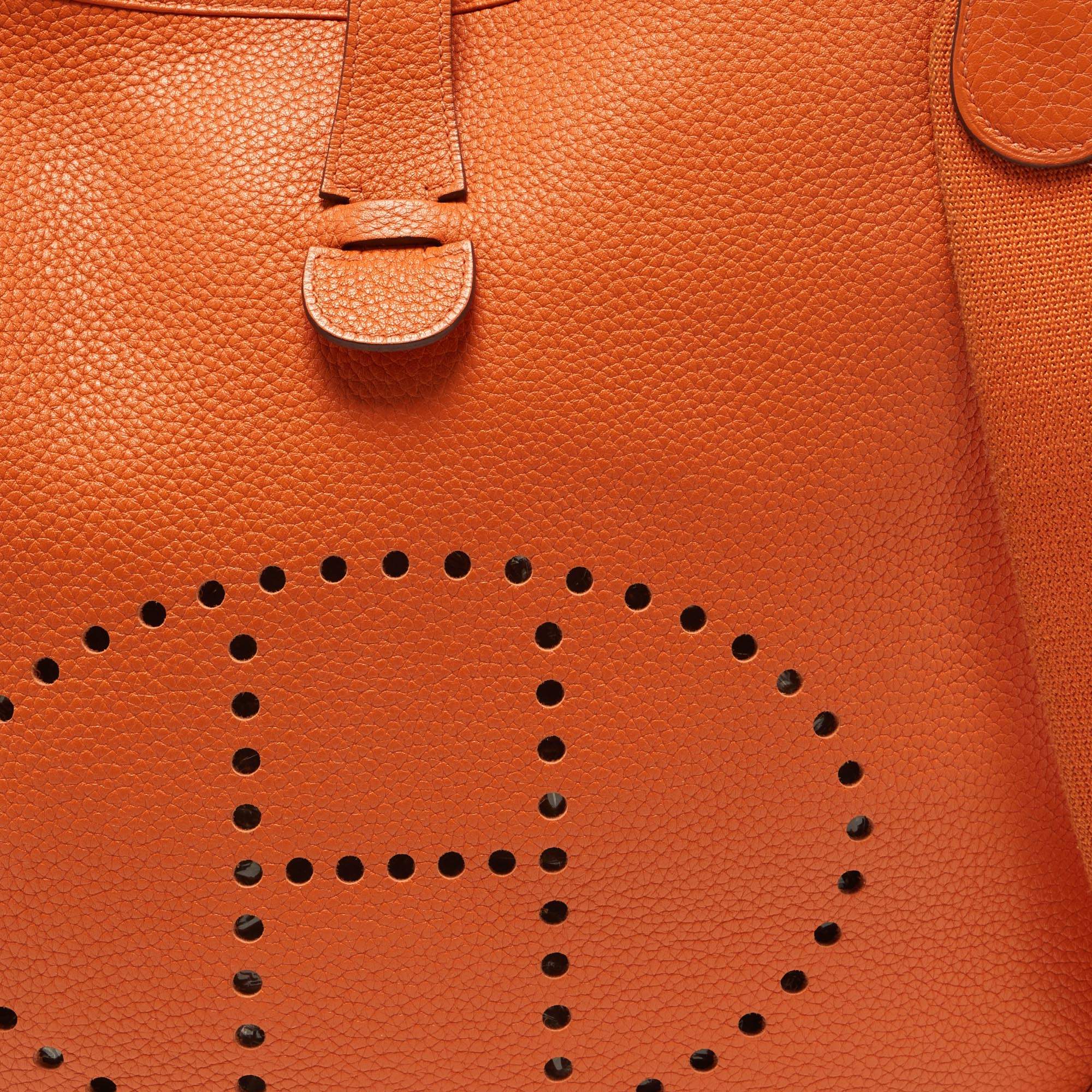 Hermes Orange Taurillion Clemence Leather Evelyne I GM Bag Hermes