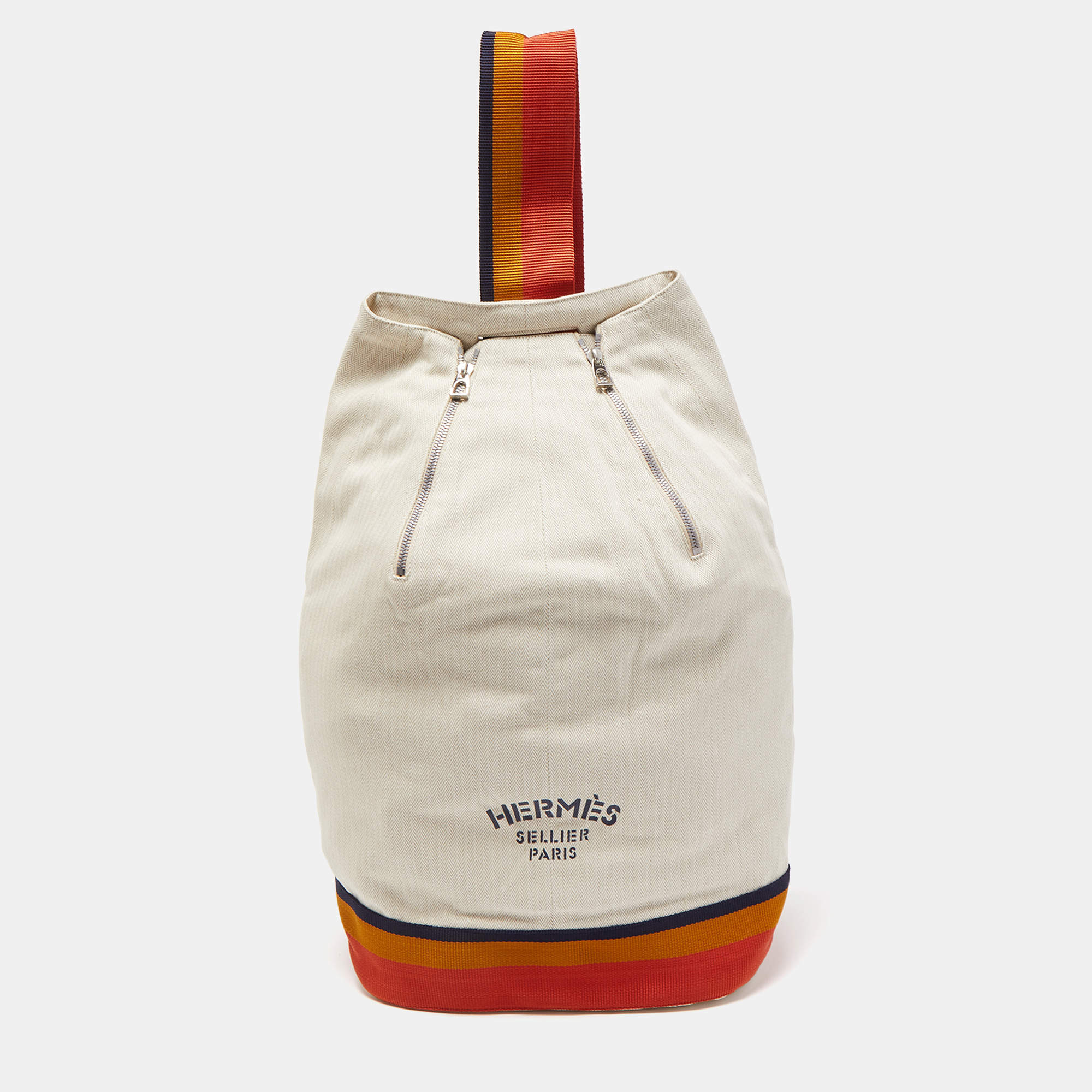 Hermes Natural Toile Chevron Cavalier Sling Bag