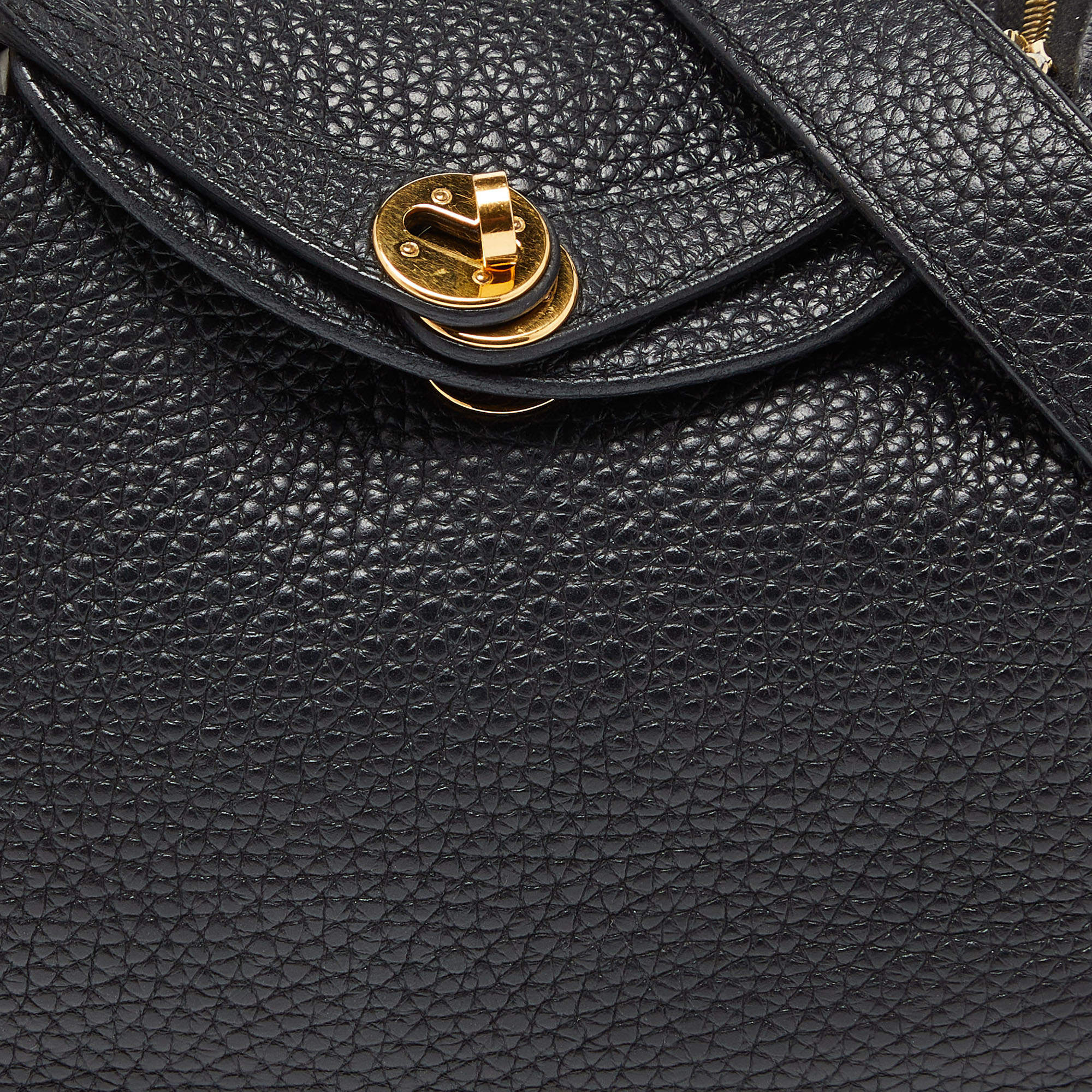 Hermès Black Taurillon Clemence Leather Gold Finish Mini Lindy Bag