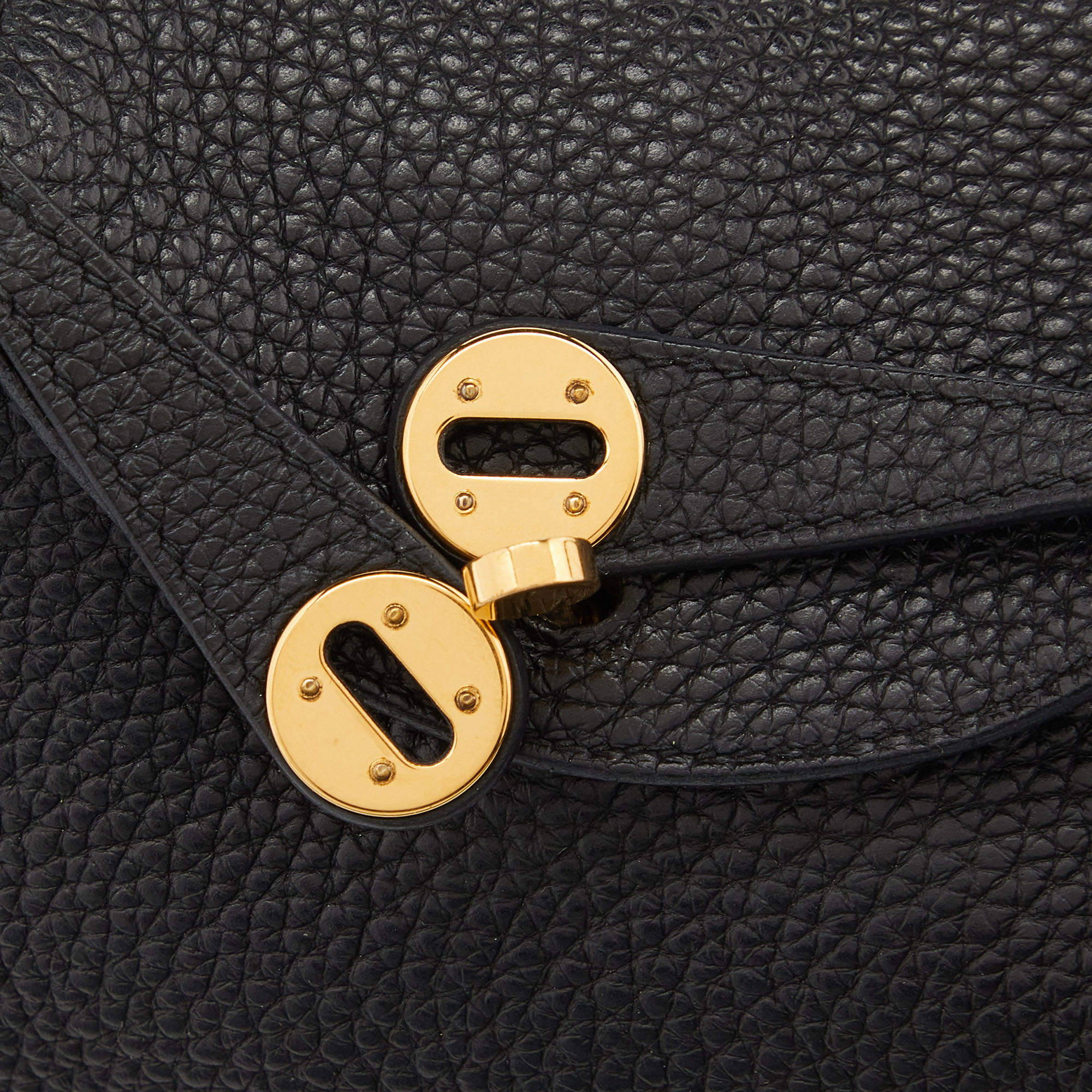 Hermès Black Taurillon Clemence Leather Gold Finish Mini Lindy Bag