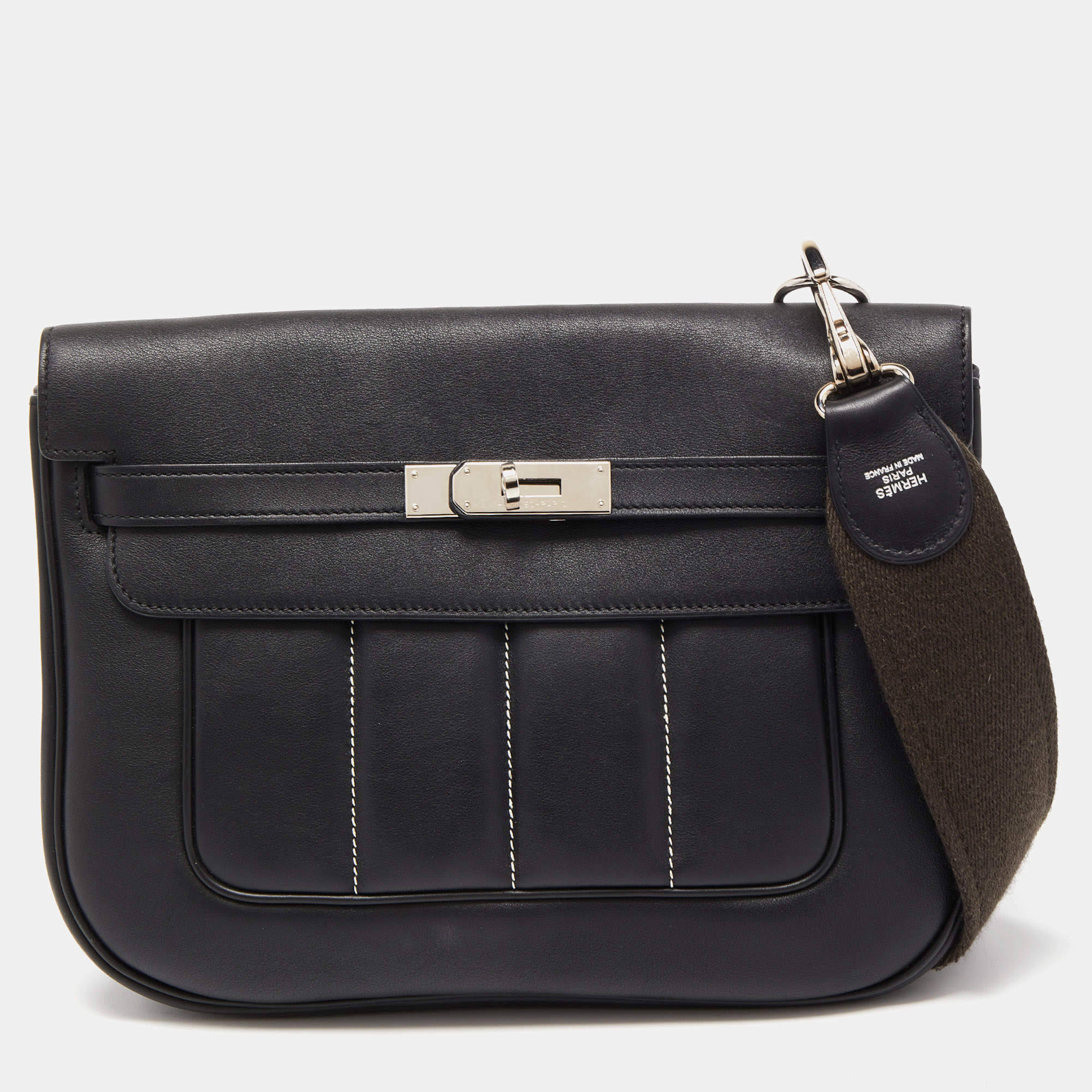 Hermes 28cm Black Swift Leather Palladium Plated Berline Bag