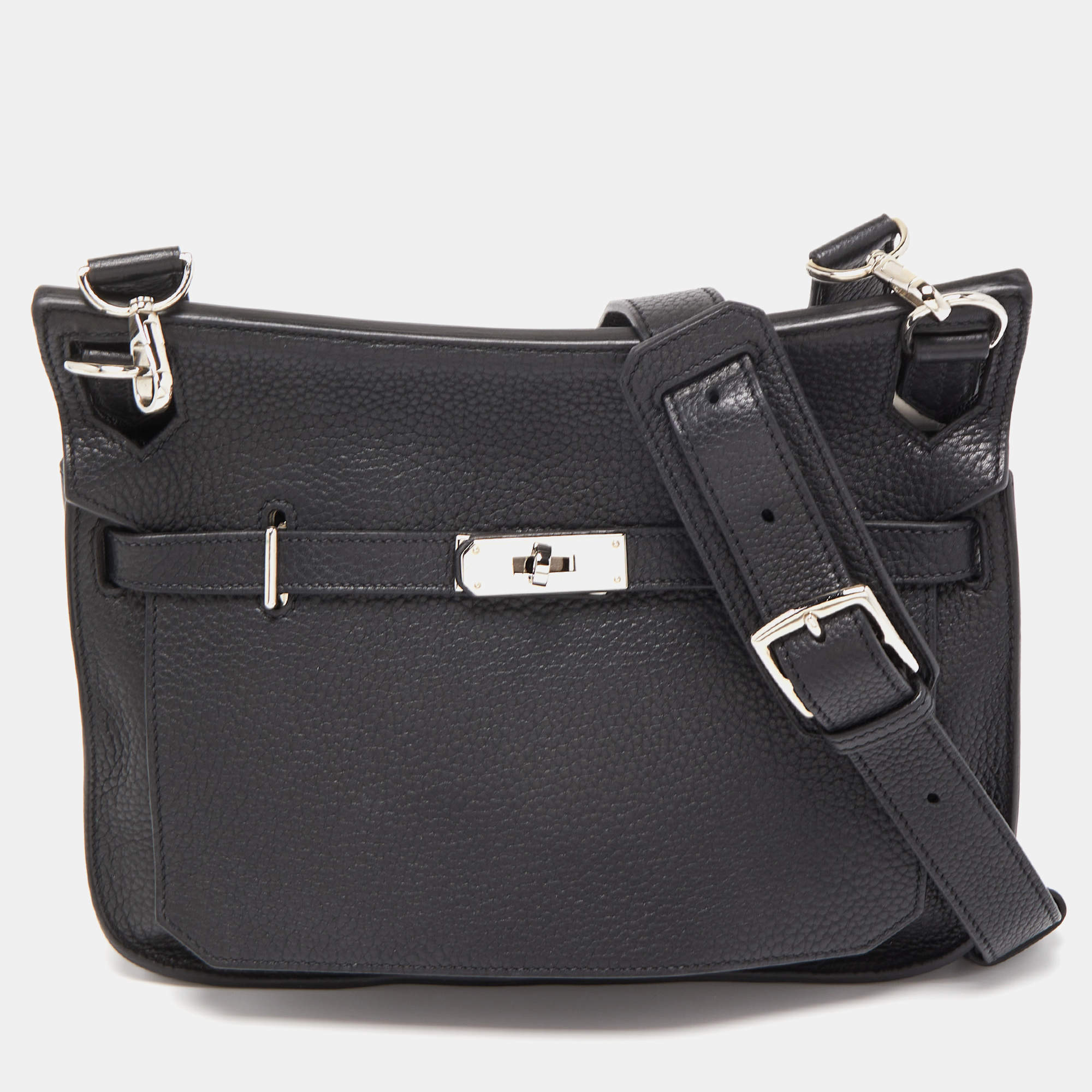 Hermes Black Taurillion Clemence Leather Palladium Finish Jypsiere 28 Bag