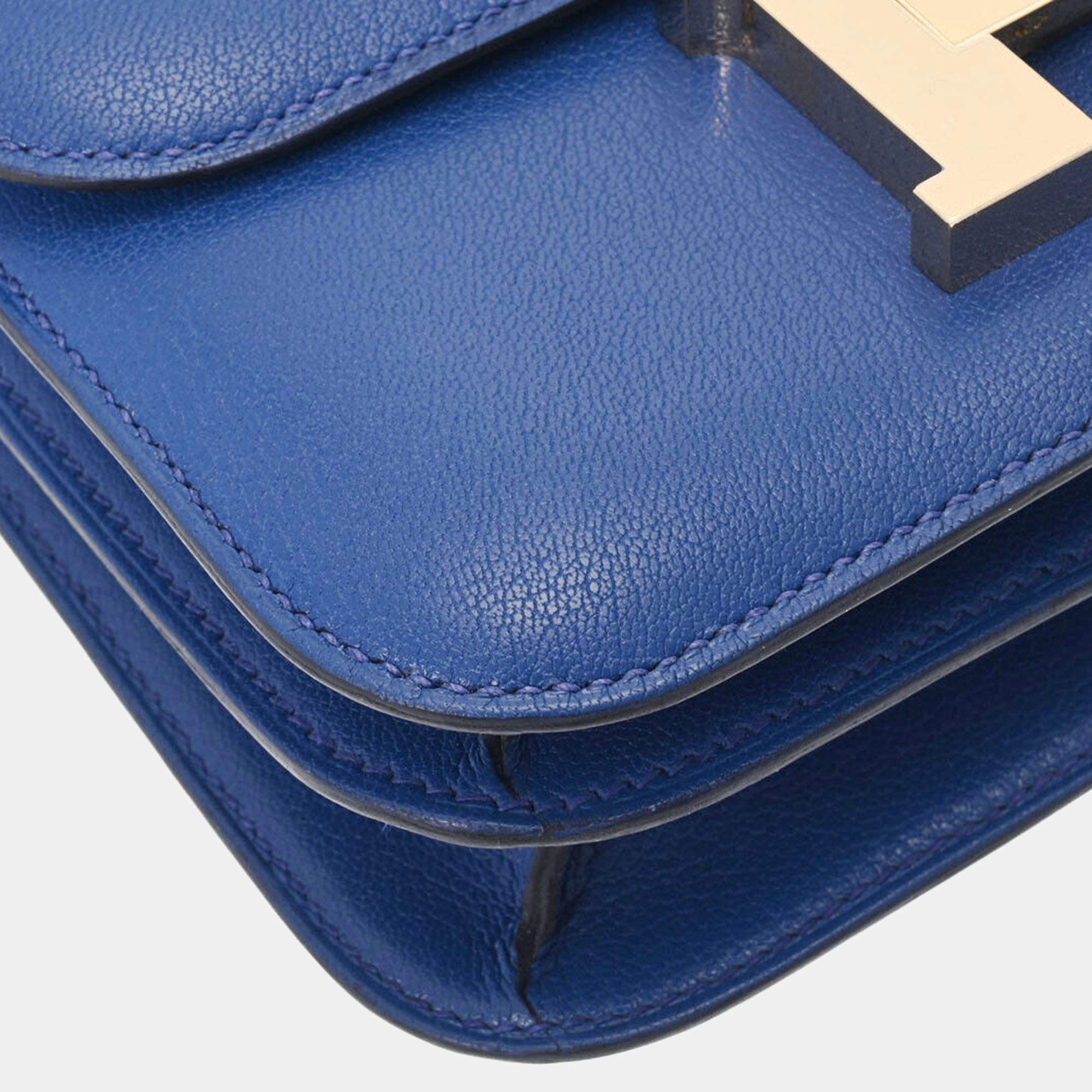 Hermès Ostrich Mini Constance 18 - Blue Shoulder Bags, Handbags - HER439542