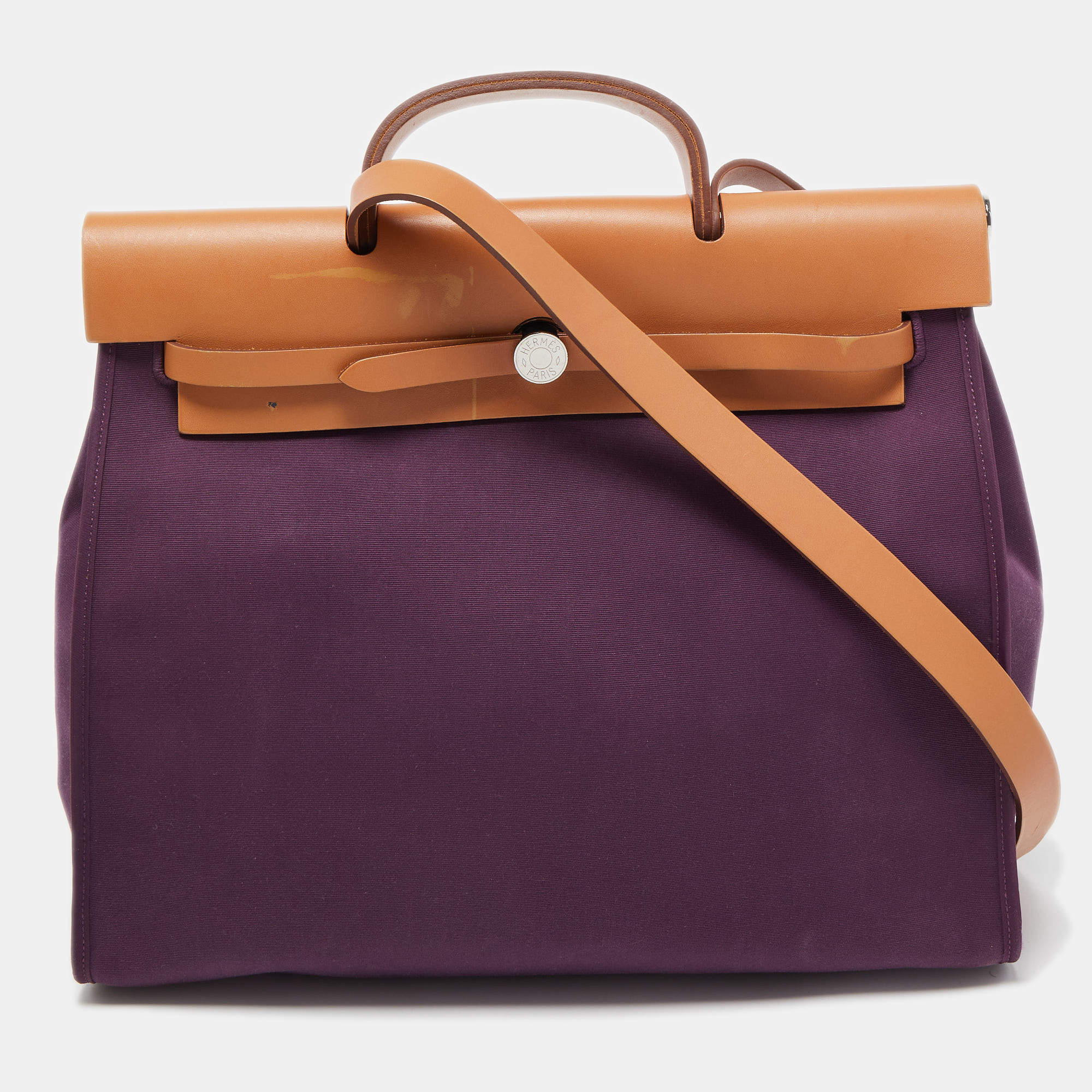 Pre Owned Hermès Fauve/Cassis/Tosca Canvas and Leather Herbag Zip 39 Bag