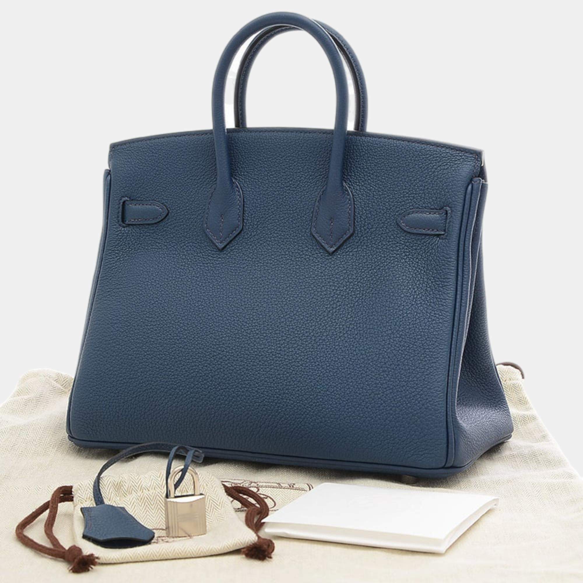 Hermes Birkin 25 Togo Blue de Plus Silver hardware B engraved