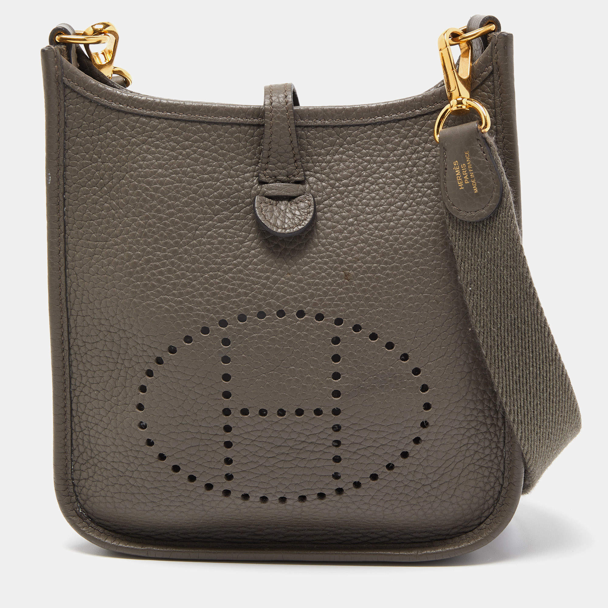 Hermes Etain Taurillon Clemence Leather Evelyne TPM Bag 