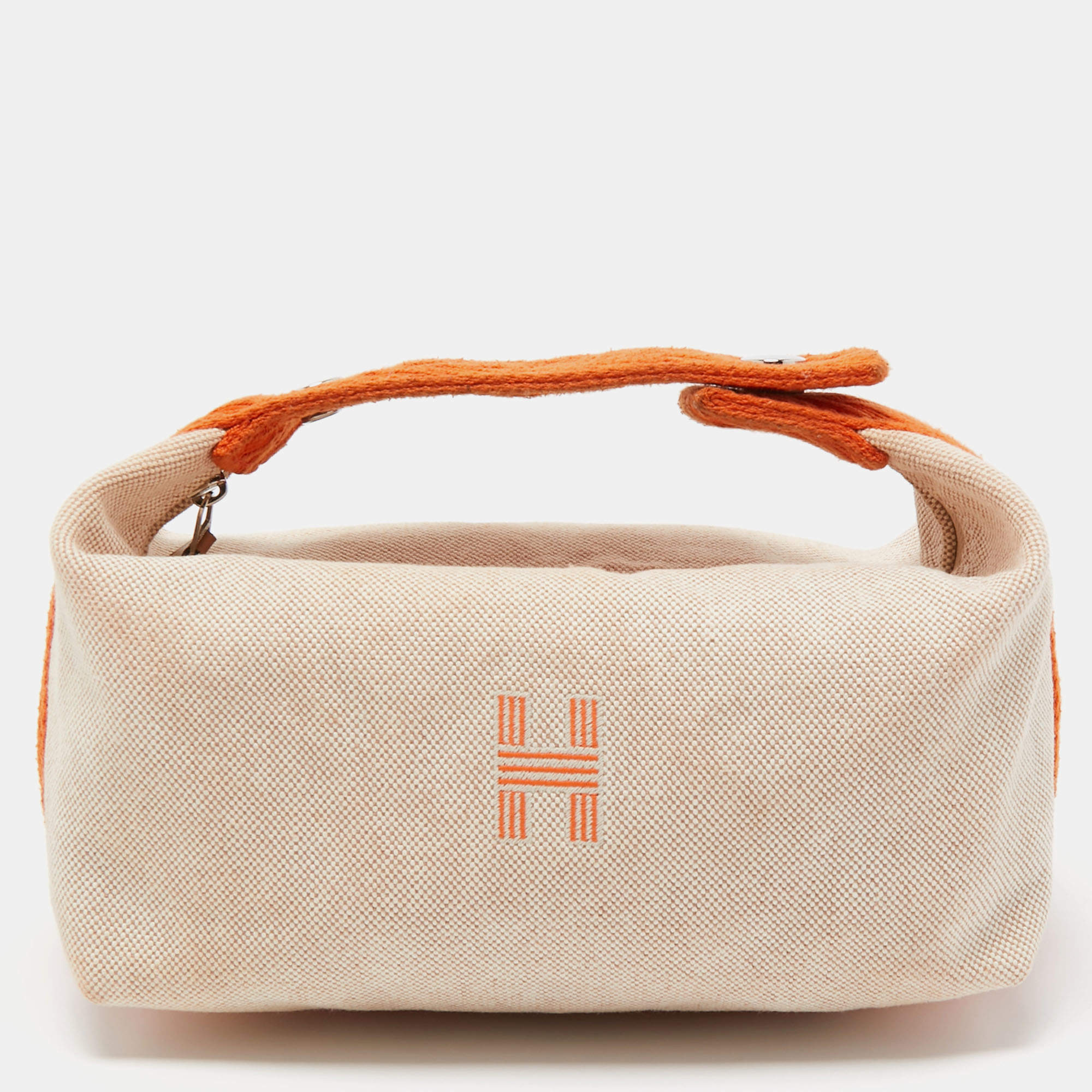 Pre Owned Hermes Orange/Beige Canvas Bride-a-Brac PM Vanity Case