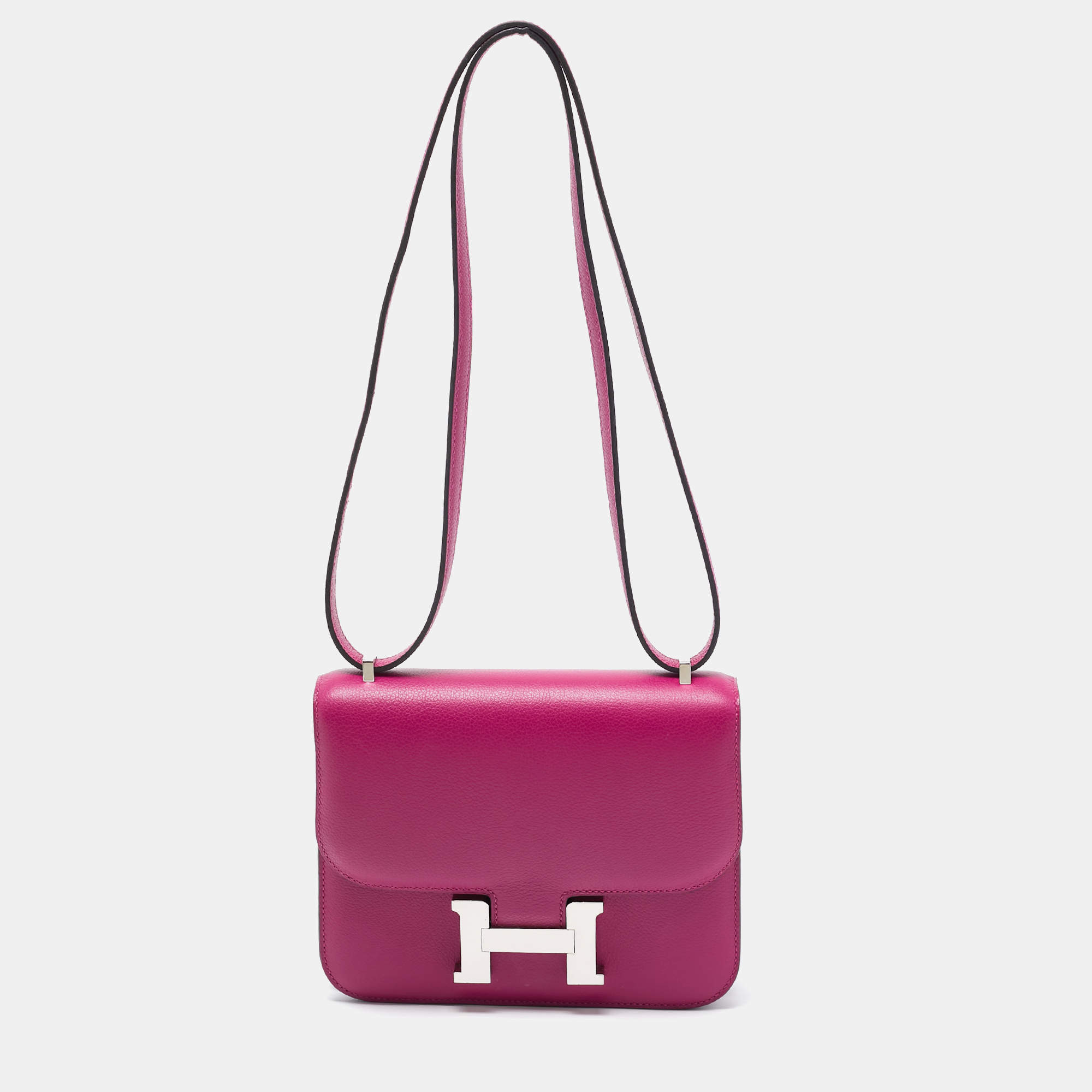 Hermès Rose Pourpre Evercolor Leather Palladium Finish Constance 18 Mini Bag