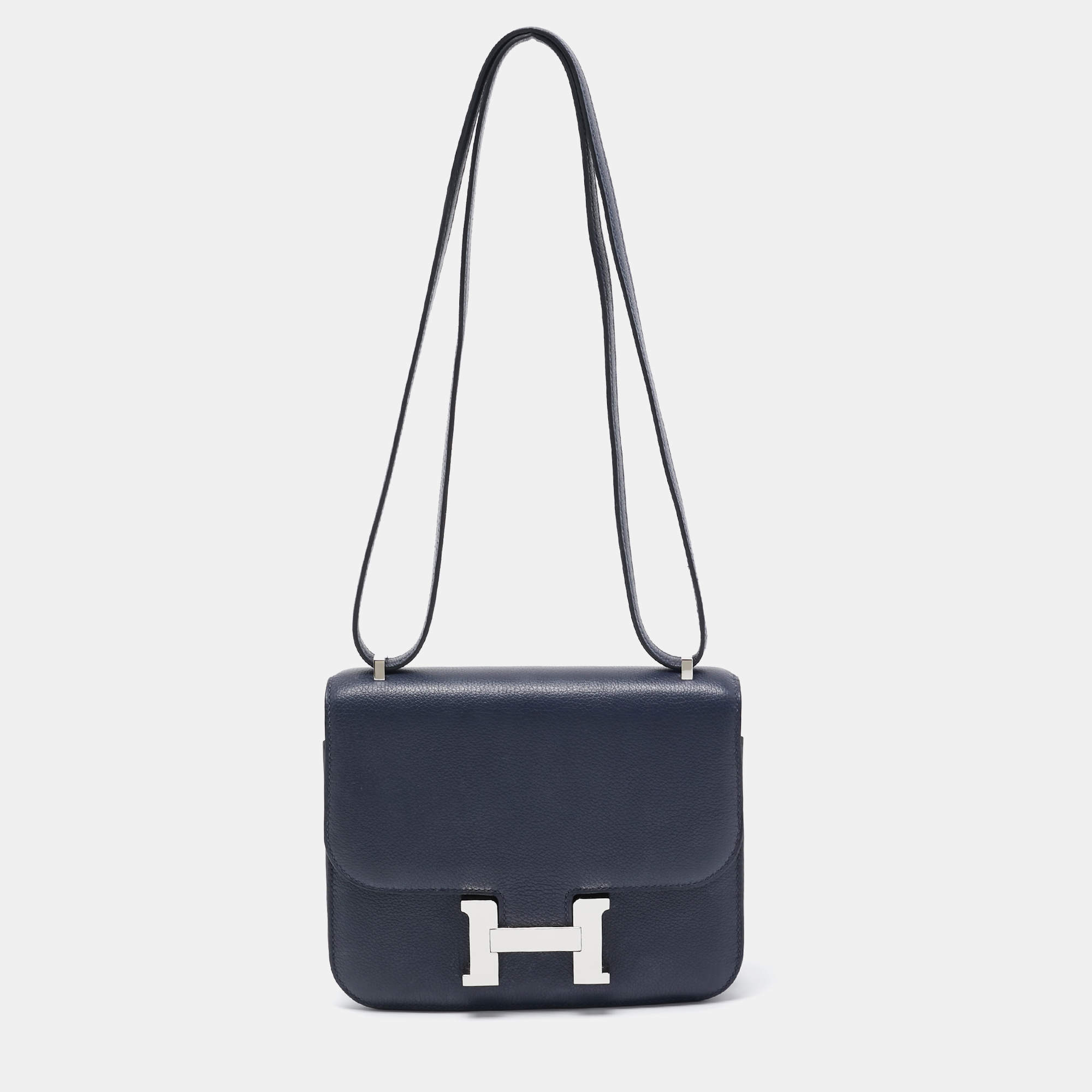 Hermès Bleu Nuit Evercolor Leather Palladium Finish Constance III Mini Bag