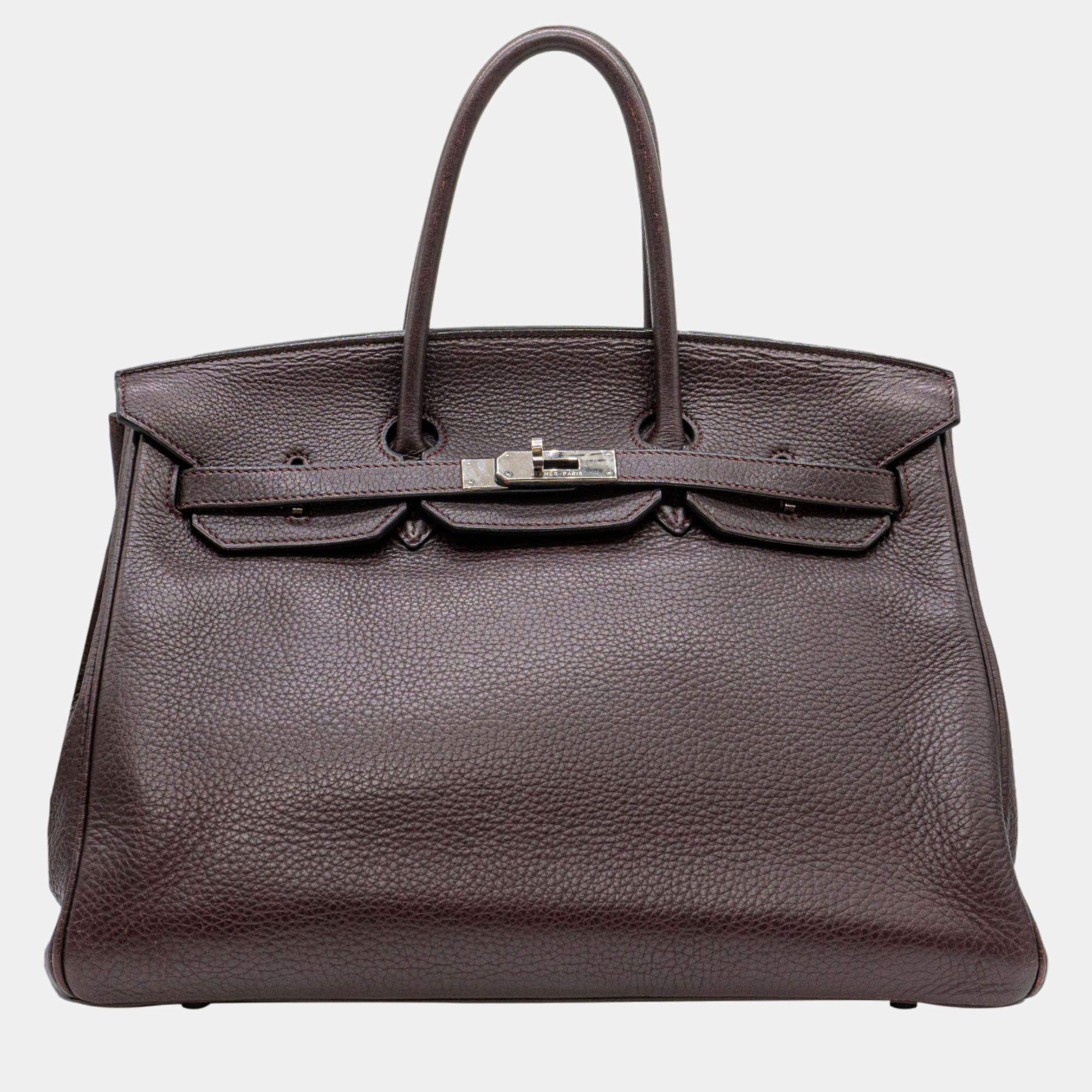 Pre Owned Hermès Birkin 35 in Raisin Clemence Leather with PHW Bag