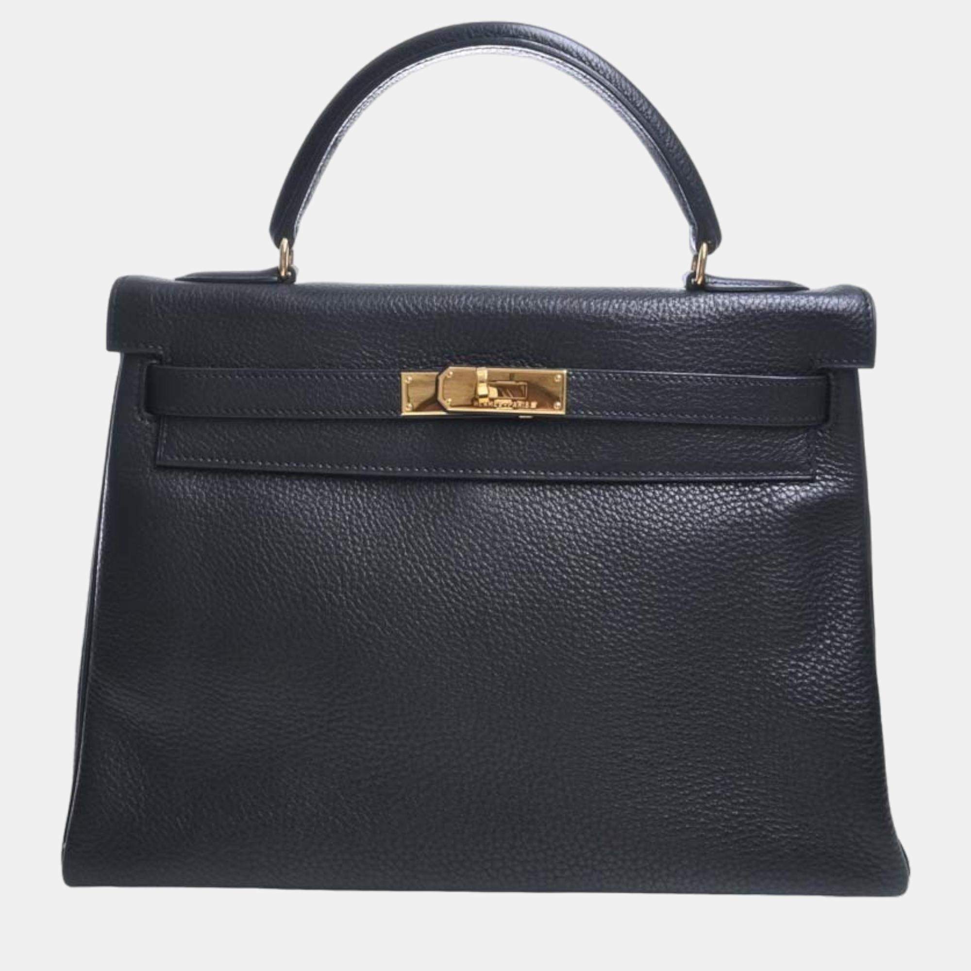Pre Owned HERMES Togo Kelly 32 Handbag Black Ladies