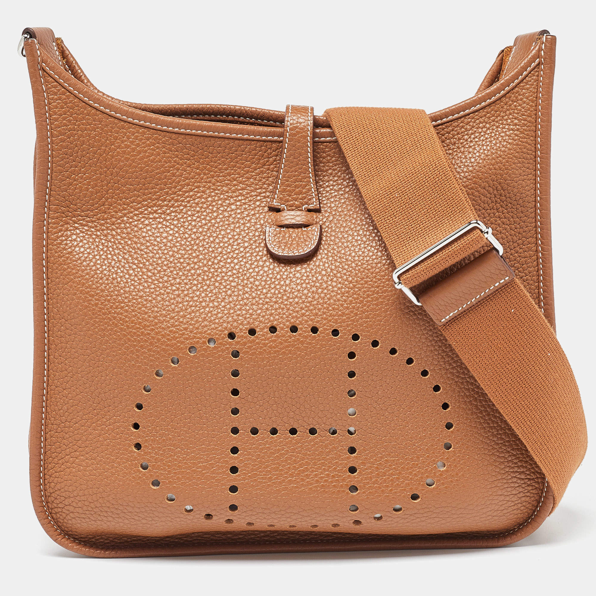 Hermes Gold Clemence Leather Evelyne III PM Bag