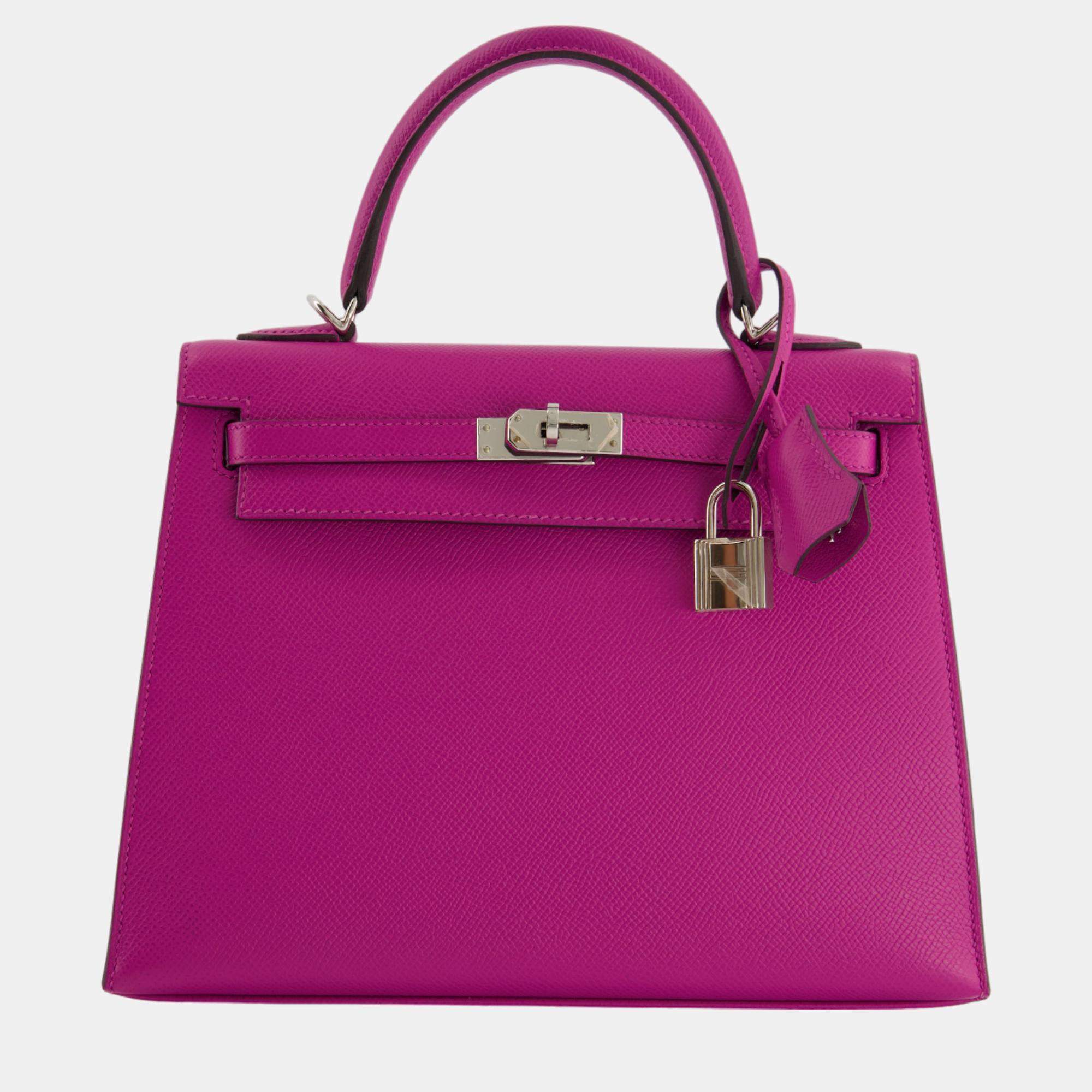 Pre Owned Hermes Kelly  25cm in Rose Pourpre Epsom Leather with Palladium Hardware