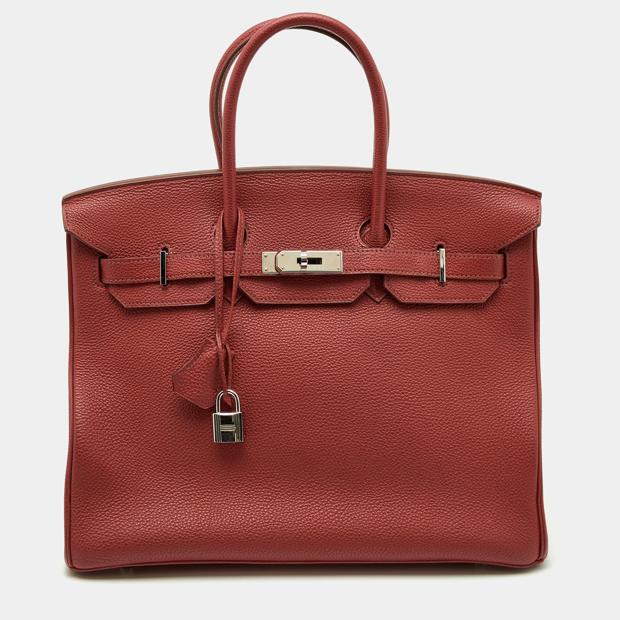Hermes Rouge Garance Togo Leather Palladium Finish Birkin 35 Bag