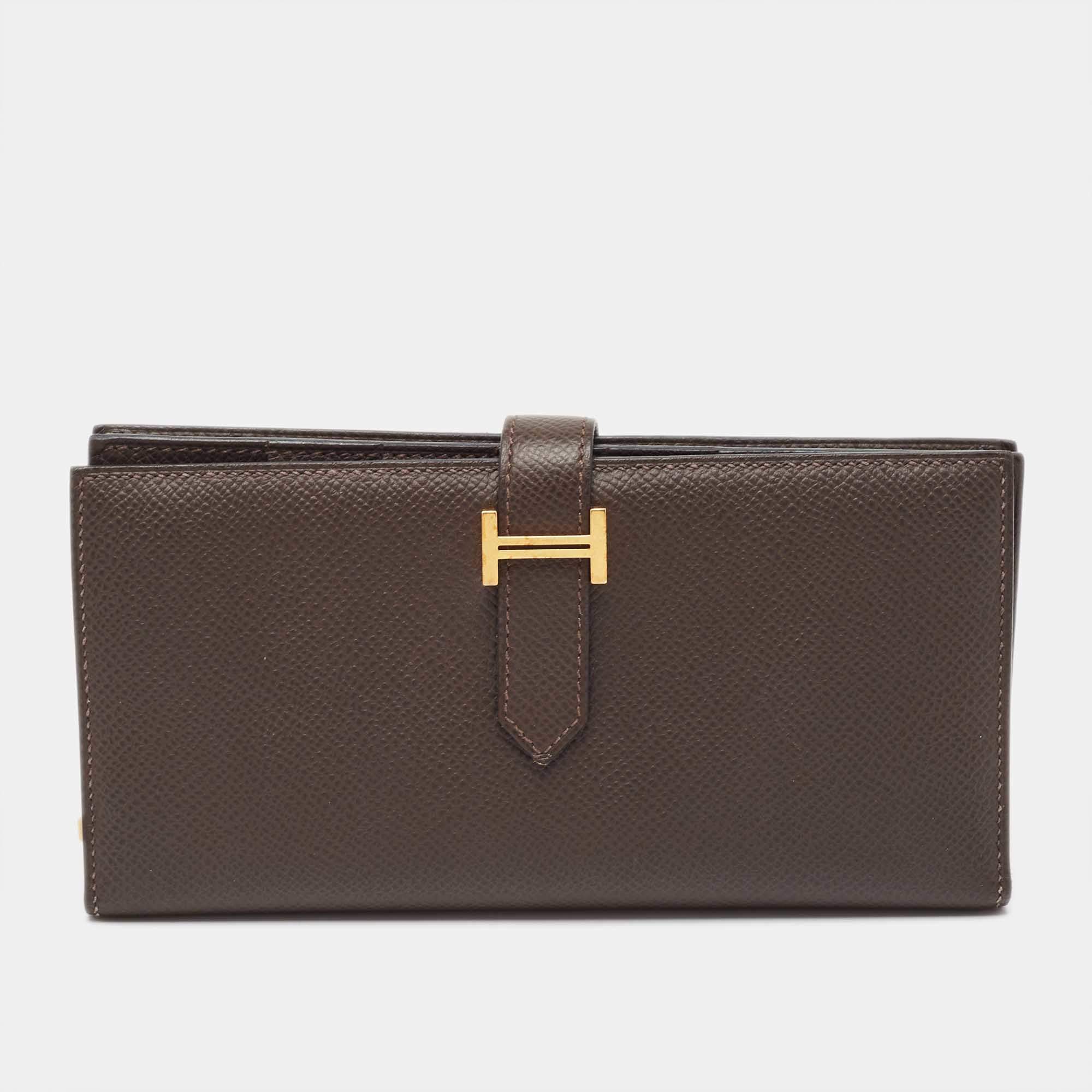 Pre Owned Hermés Chocolat Epsom Leather Bearn Gusset Wallet