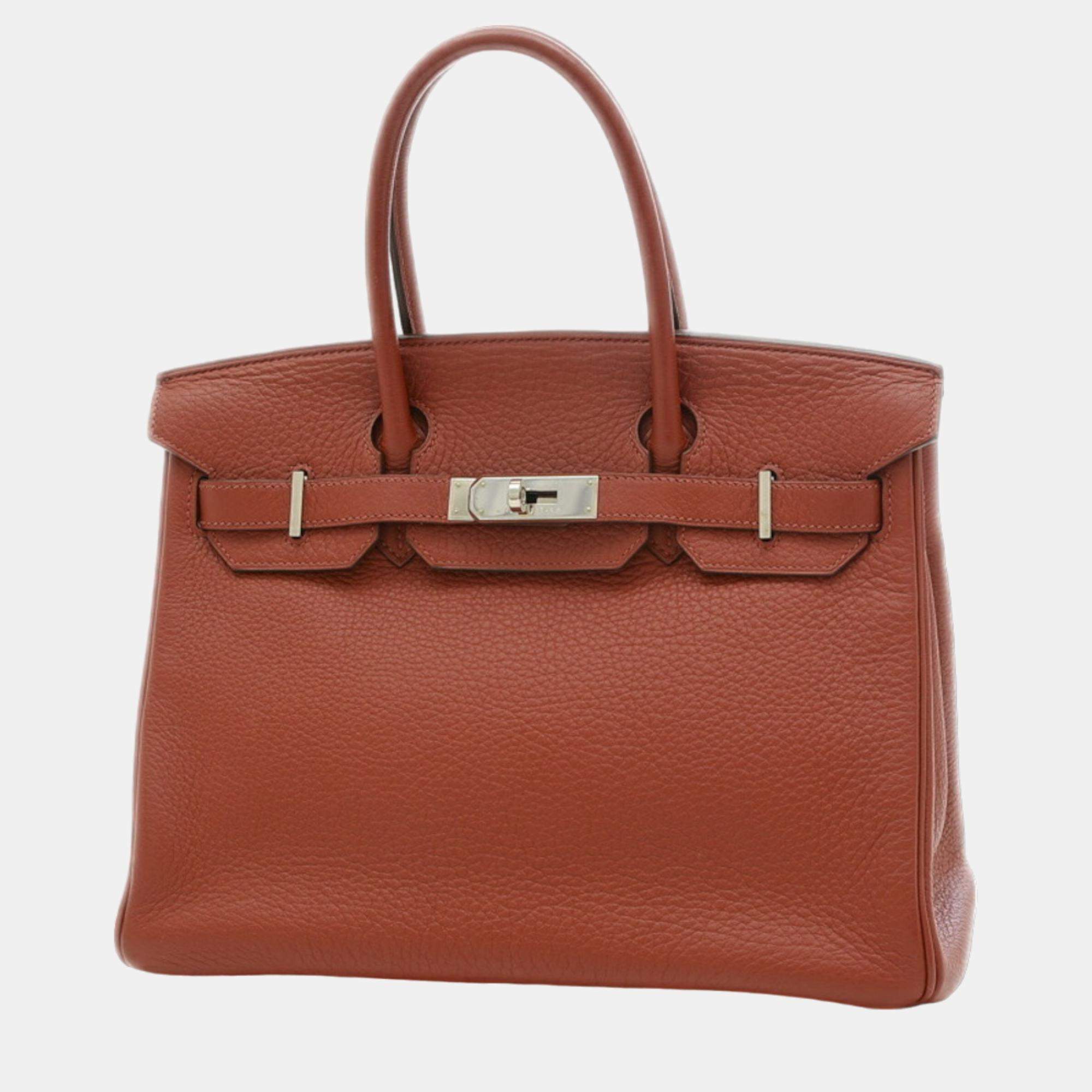Pre Owned Hermes Birkin 30 handbag Taurillon rouge ash silver hardware M stamp