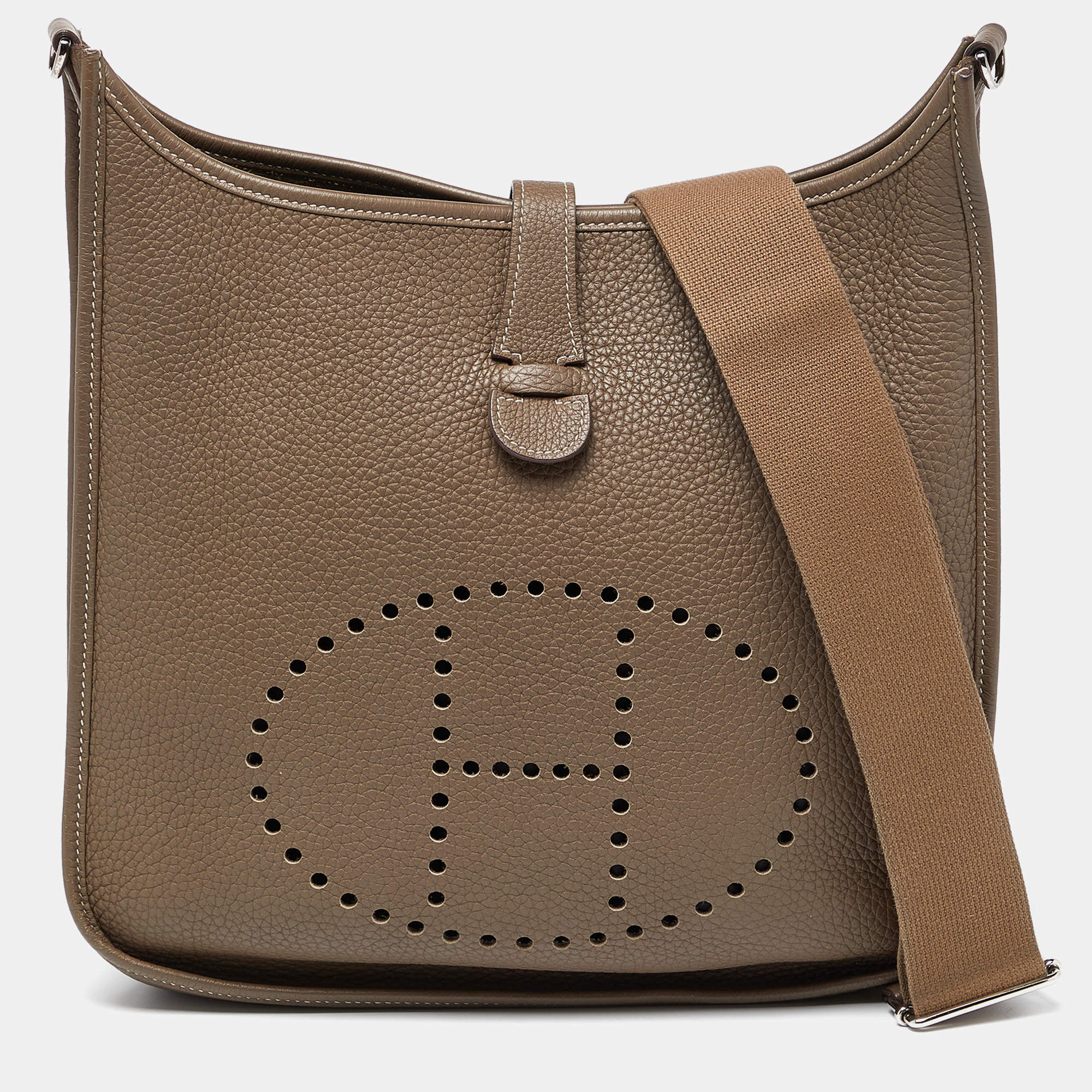 Hermes Etoupe Togo Leather Evelyne III GM Bag