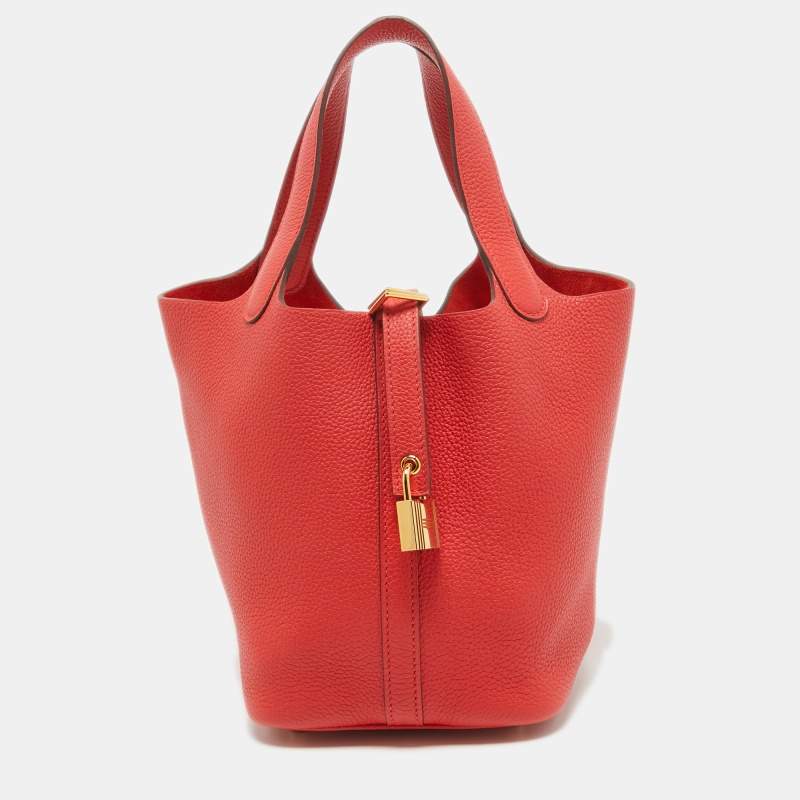 Pre Owned Hermès Rouge Tomate Togo Leather Picotin Lock 18 Bag