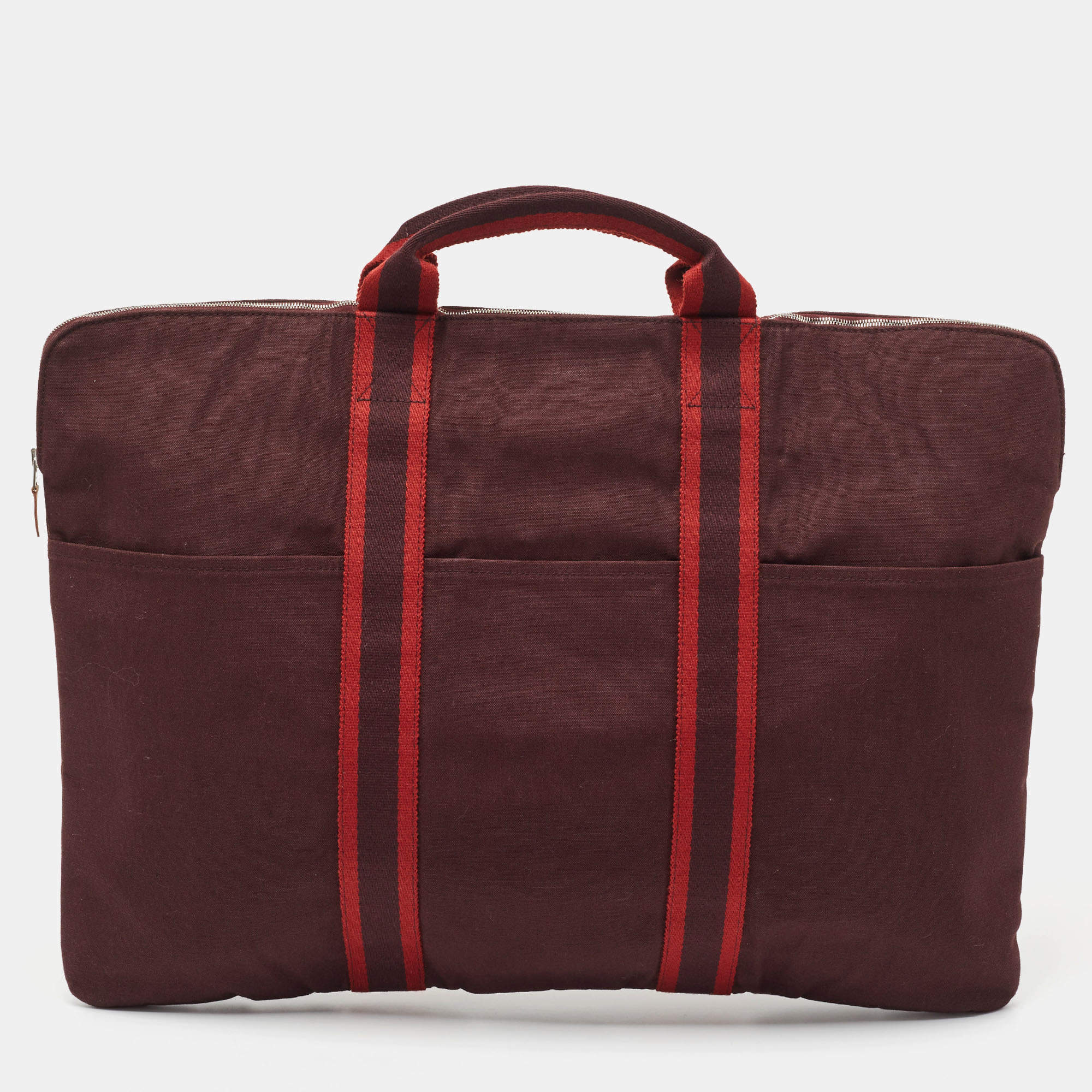Hermes Bordeaux Canvas Fourre Tout Briefcase