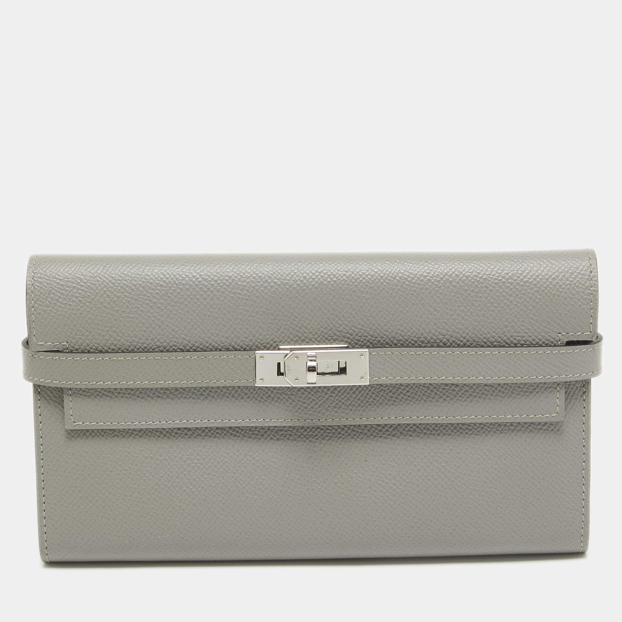 Hermes Gris Mouette Epsom Leather Kelly Classic Wallet