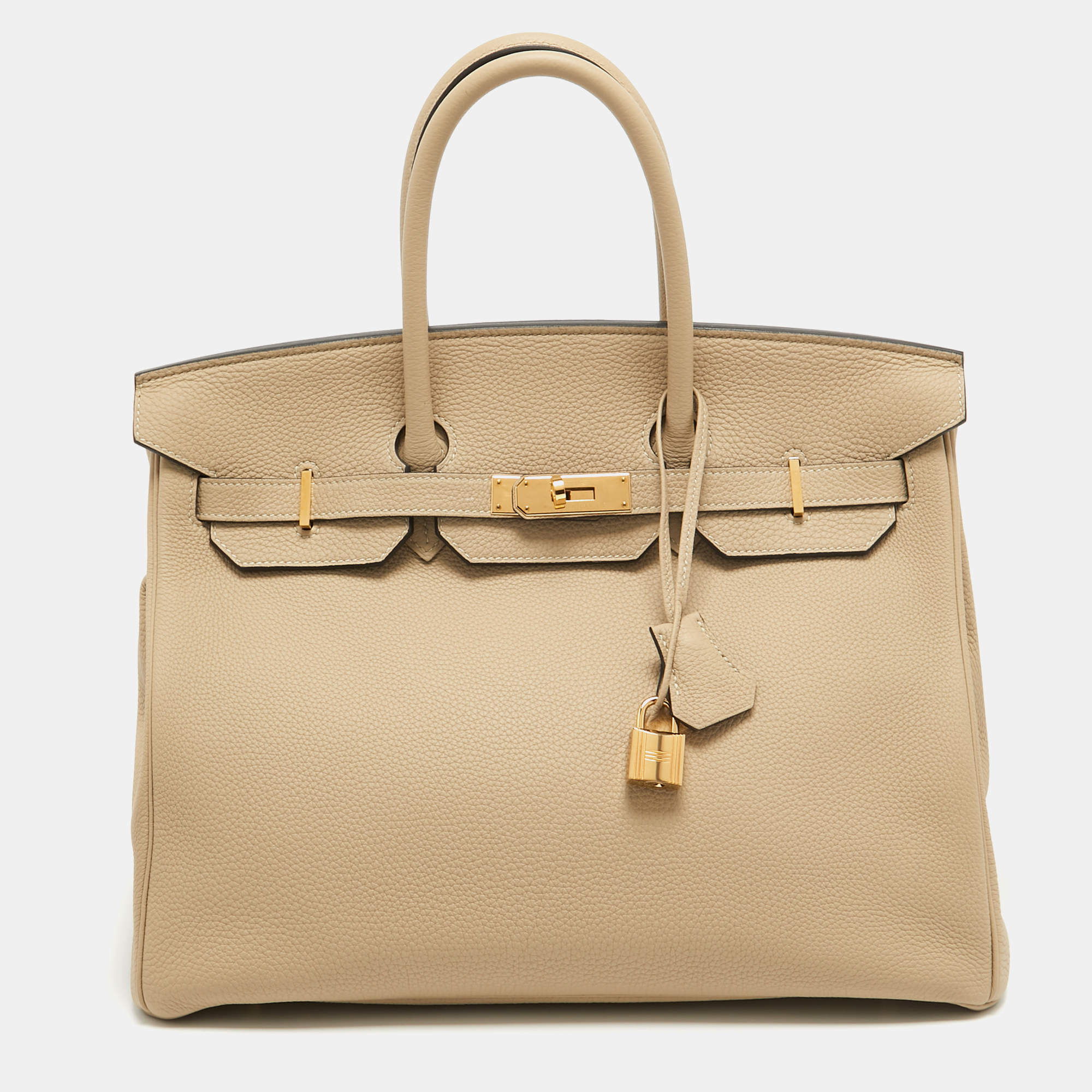 Pre Owned Hermes Trench Togo Leather Gold Finish Birkin 35 Bag