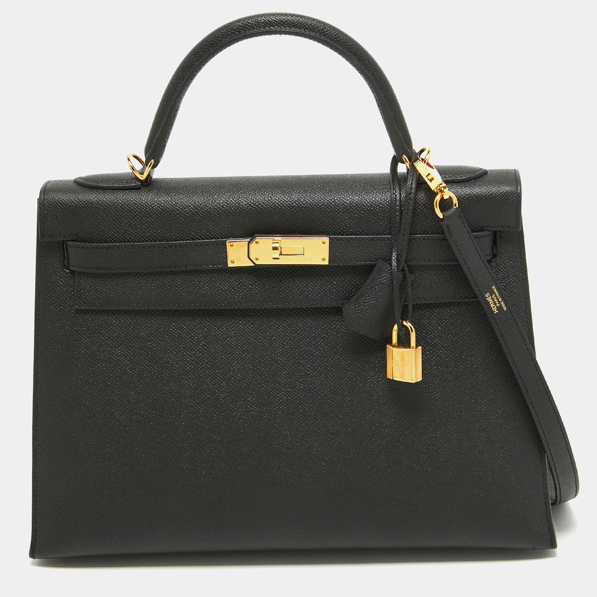 Hermes Black Epsom Leather Gold Hardware Kelly Sellier 32 Bag
