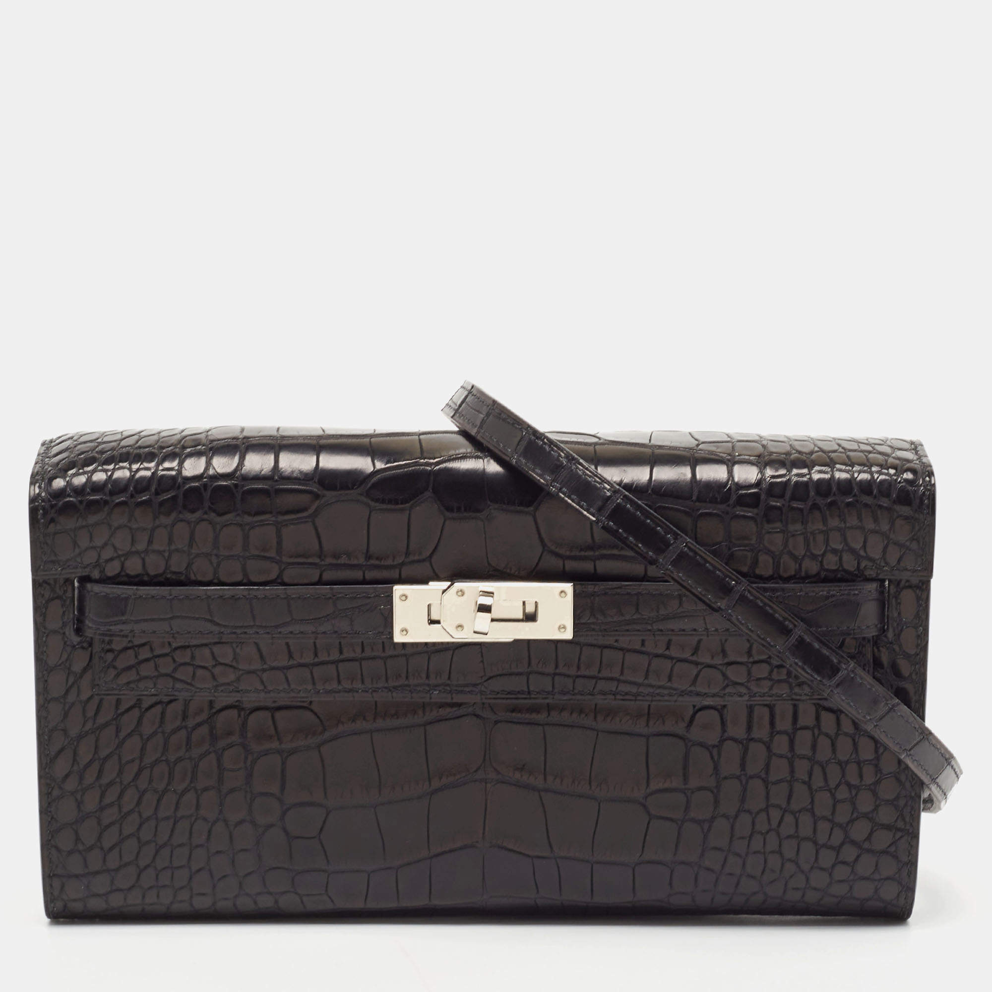 Hermès Noir Matte Alligator Mississippiensis Kelly To Go Wallet