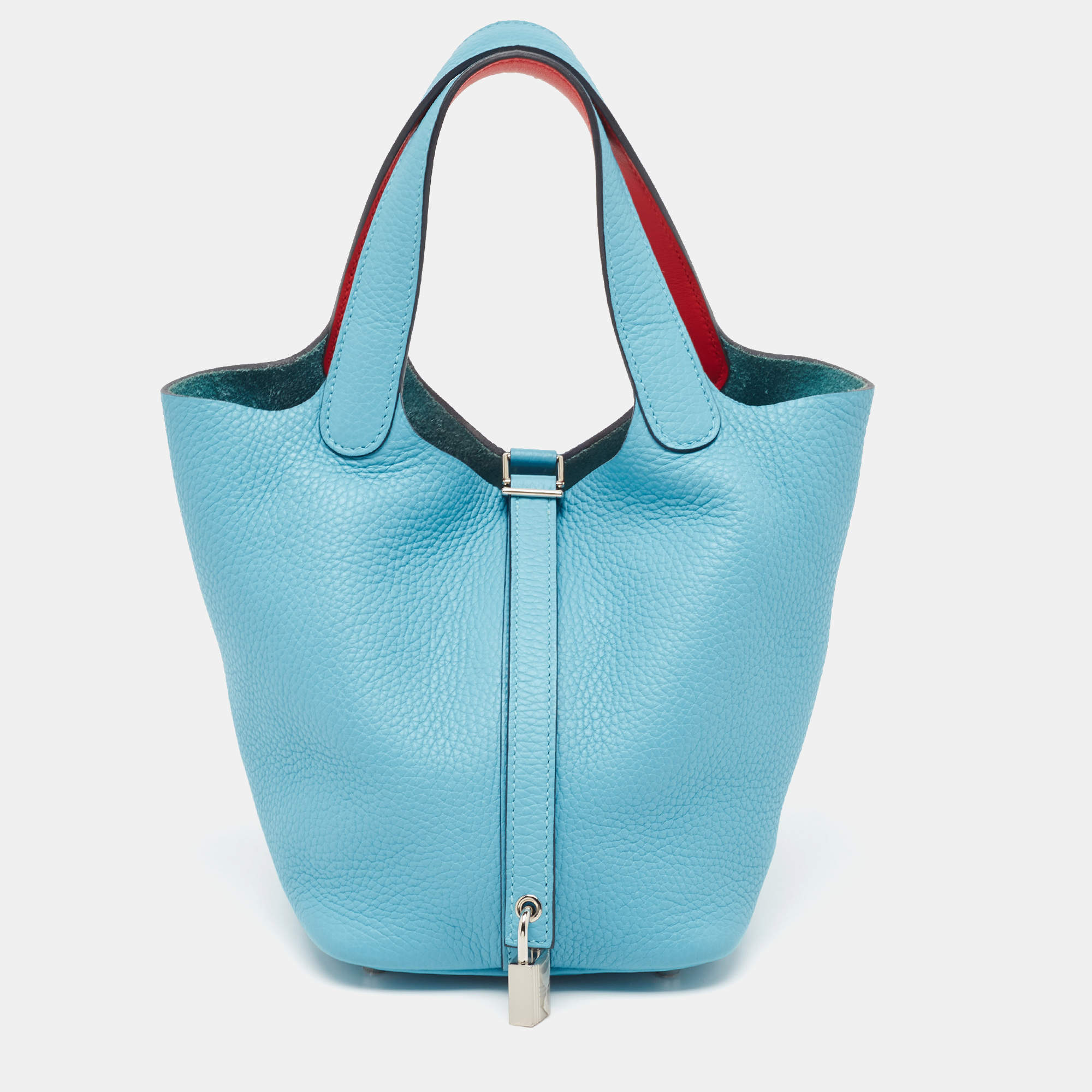 Hermes Bleu du Nord/Rouge de Coeur Taurillon Clemence Leather Picotin Lock 18 Bag