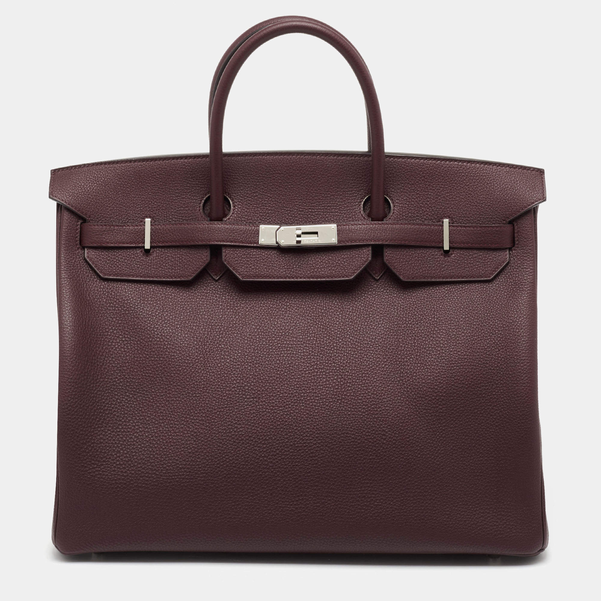 Pre Owned Hermes Bordeaux Togo Leather Palladium Finish Birkin 40 Bag