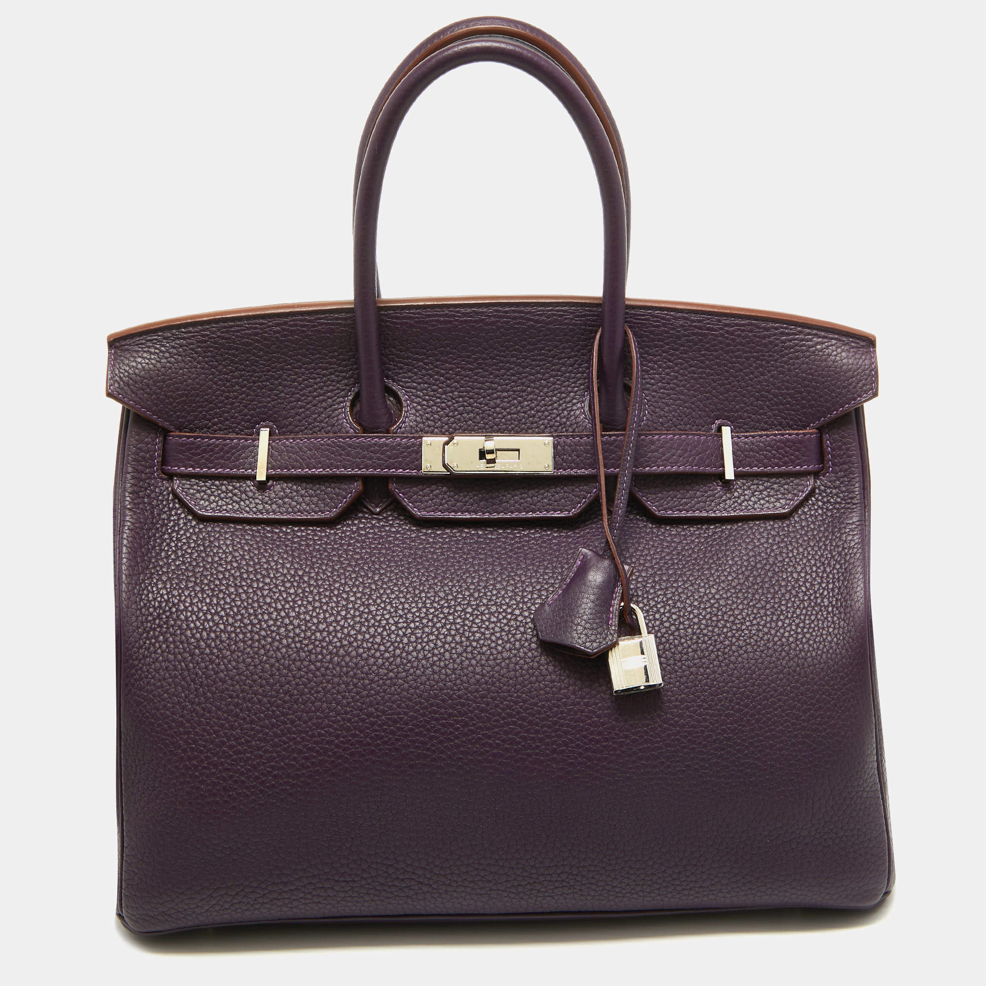 Hermes Raisin Taurillon Clemence Leather Palladium Finish Birkin 35 Bag