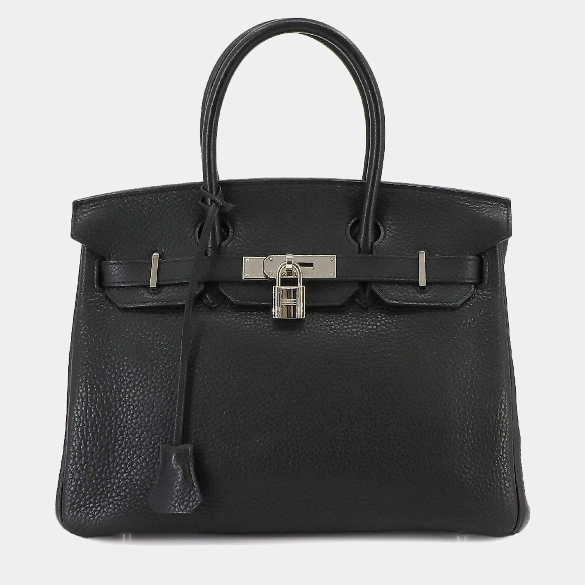 Pre Owned Hermes Black Taurillon Clemence Palladium Finish Birkin 30