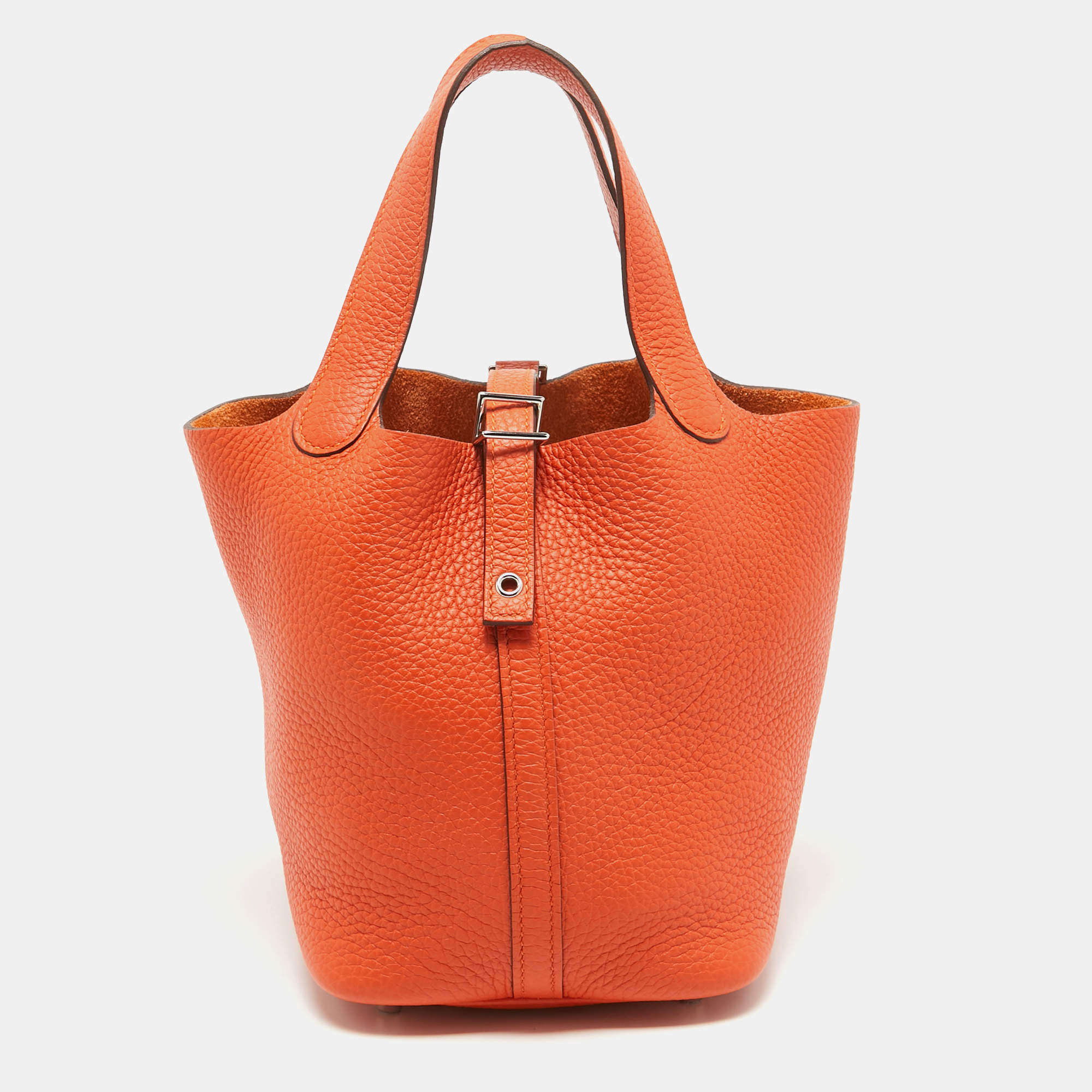Pre Owned Hermes Feu Taurillon Clemence Leather Picotin Lock 18 Bag