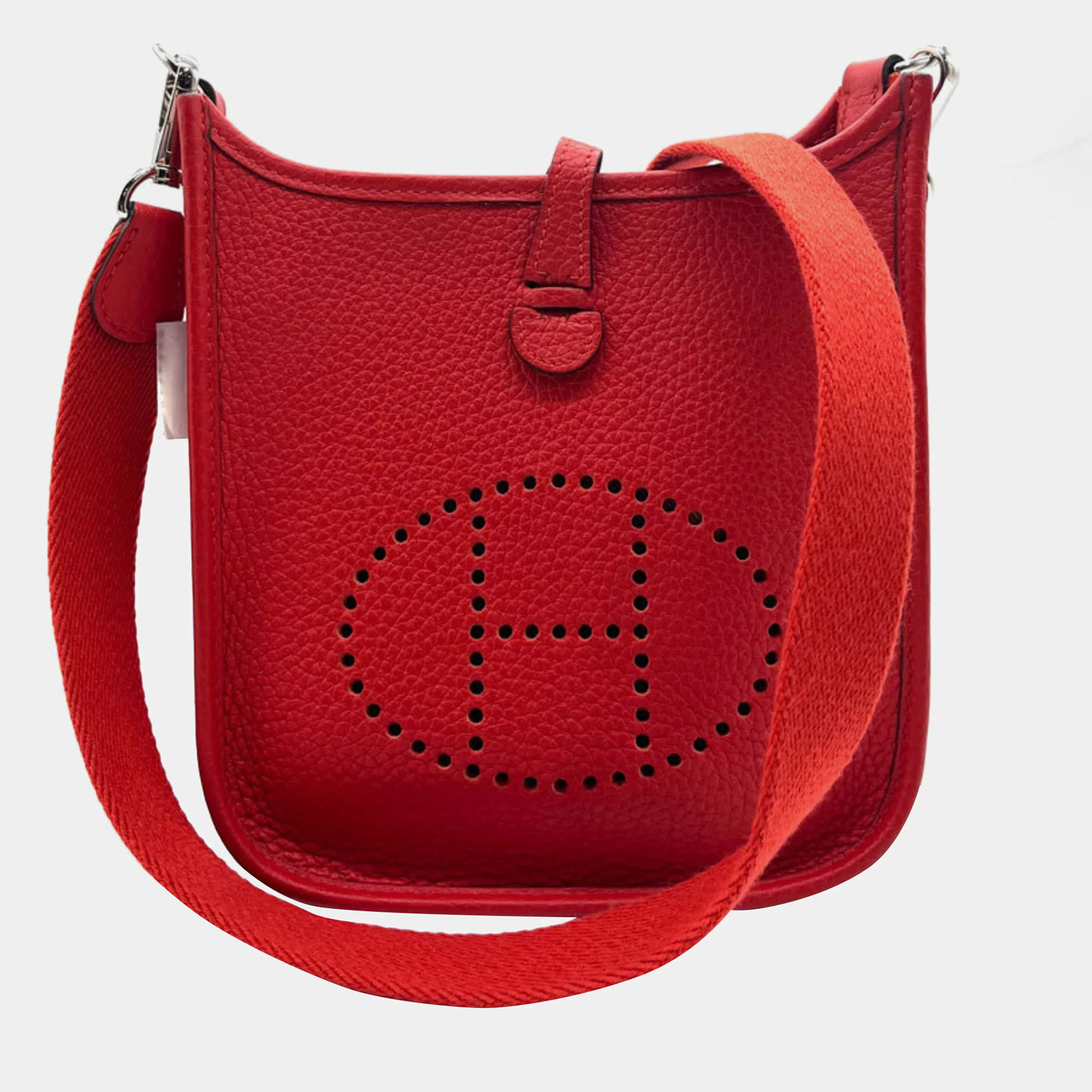 HERMES Crossbody Shoulder Bag Evelyn TPM Taurillon Clemence Rouge Coup