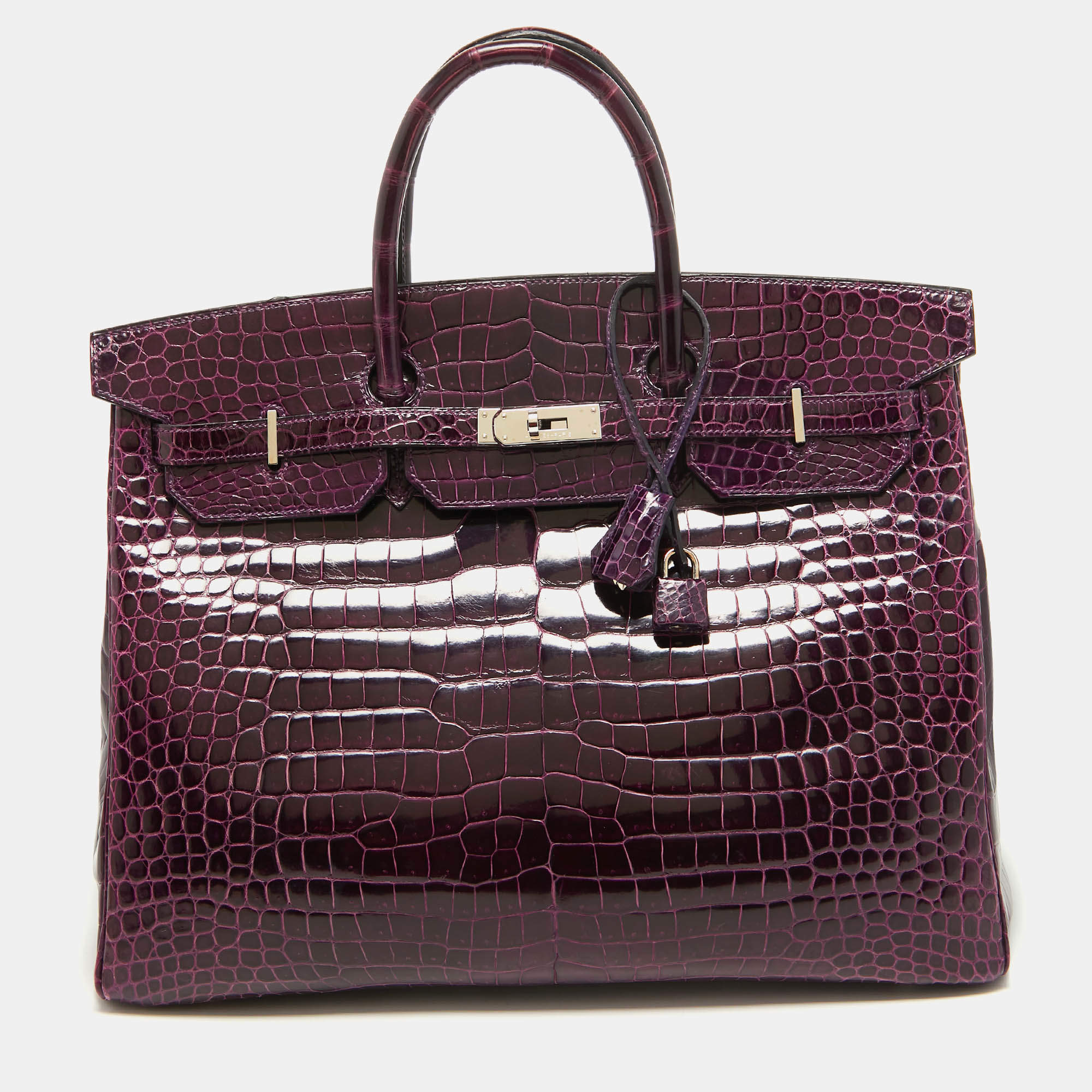 Hermes Amethyst Crocodile Porosus Palladium Finish Birkin 40 Bag