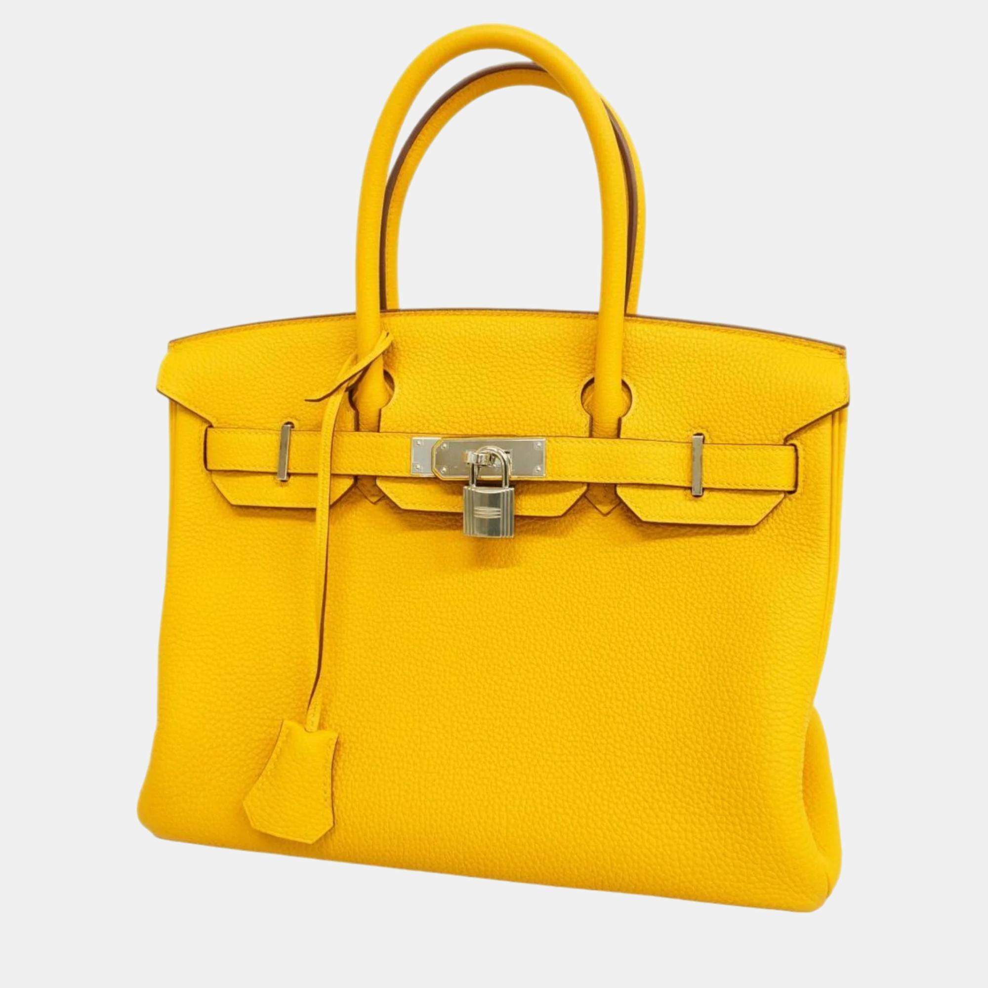 Hermes Yellow Togo Leather Birkin 30 Tote Bag