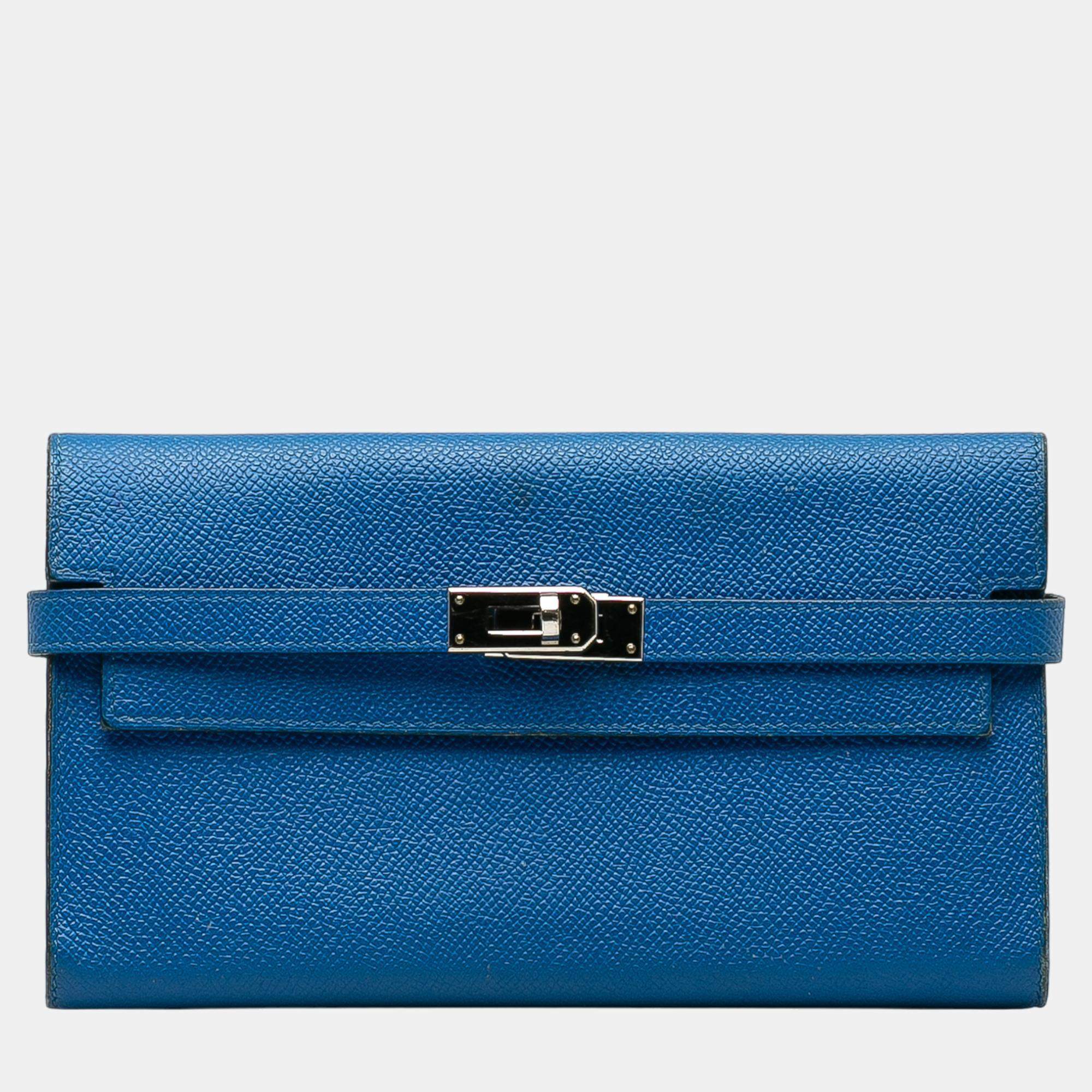 Pre Owned Hermes Blue Epsom Kelly Classic Wallet